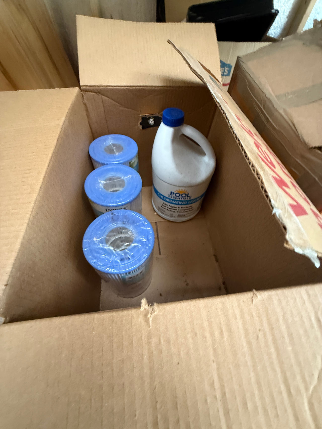 Intex Pool Filter Cartridges and Pool Chlorinating Liquid