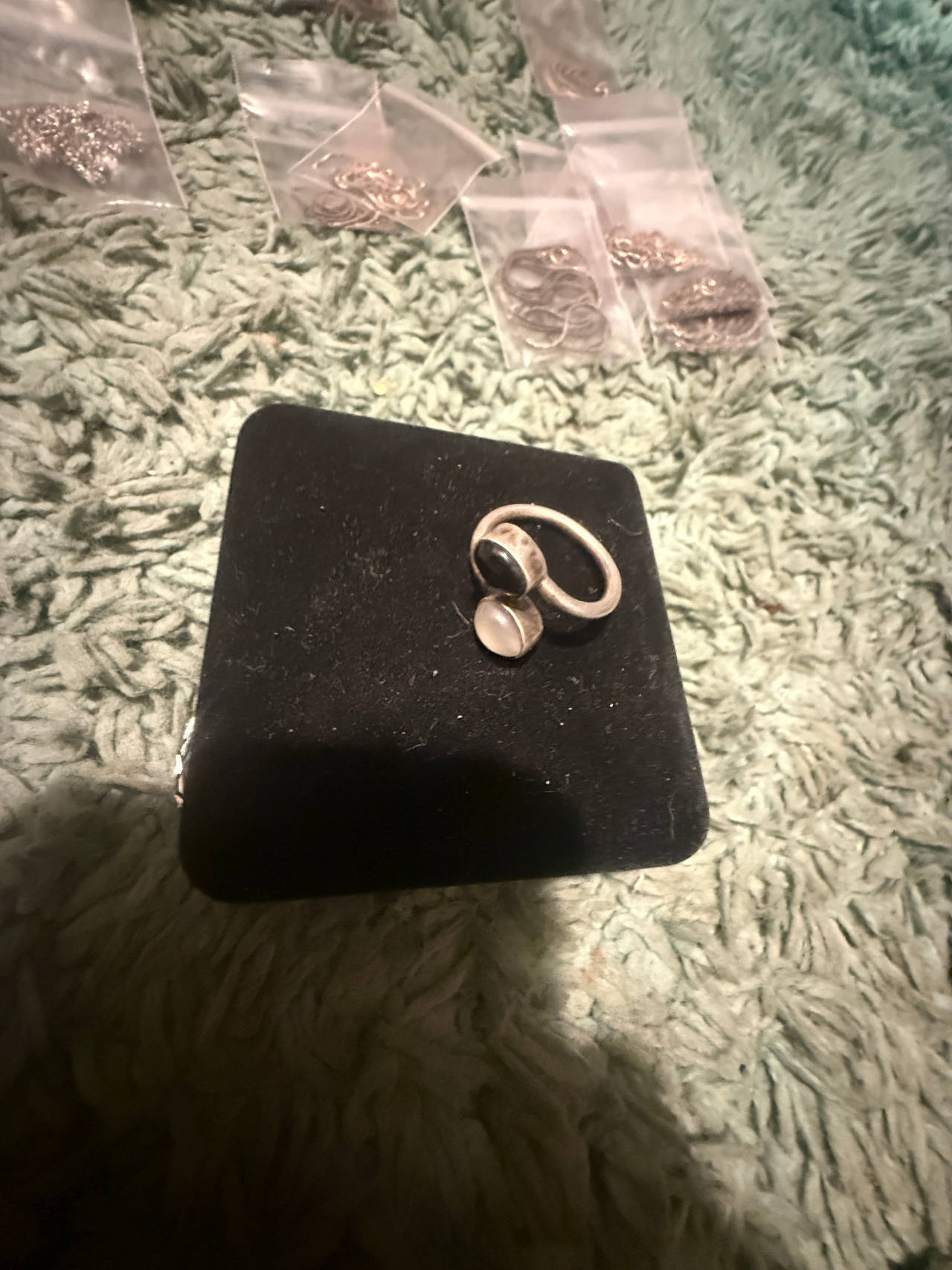 Sterling Silver Black and White Stone Bypass Ring