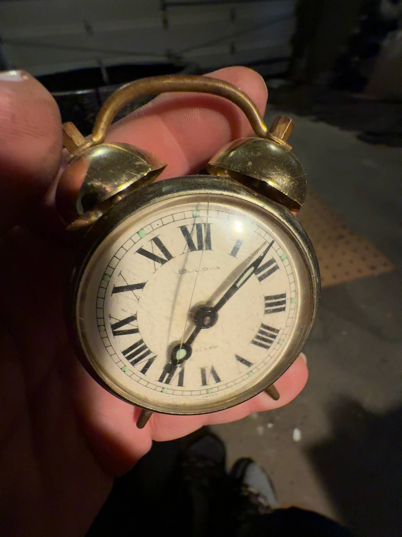 Bulova Wind-Up Twin Bell Alarm Clock Brass