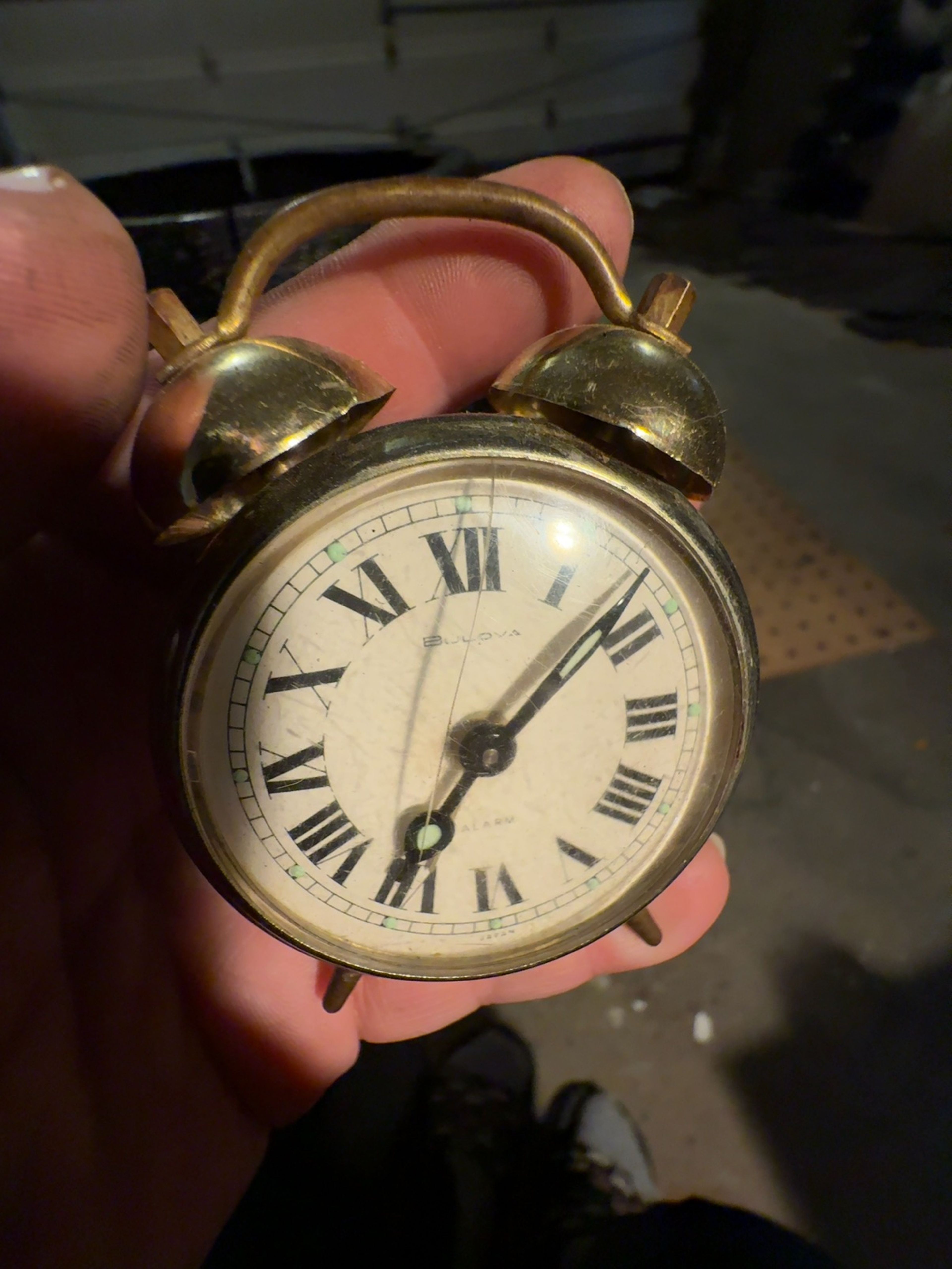 Bulova Wind-Up Twin Bell Alarm Clock Brass