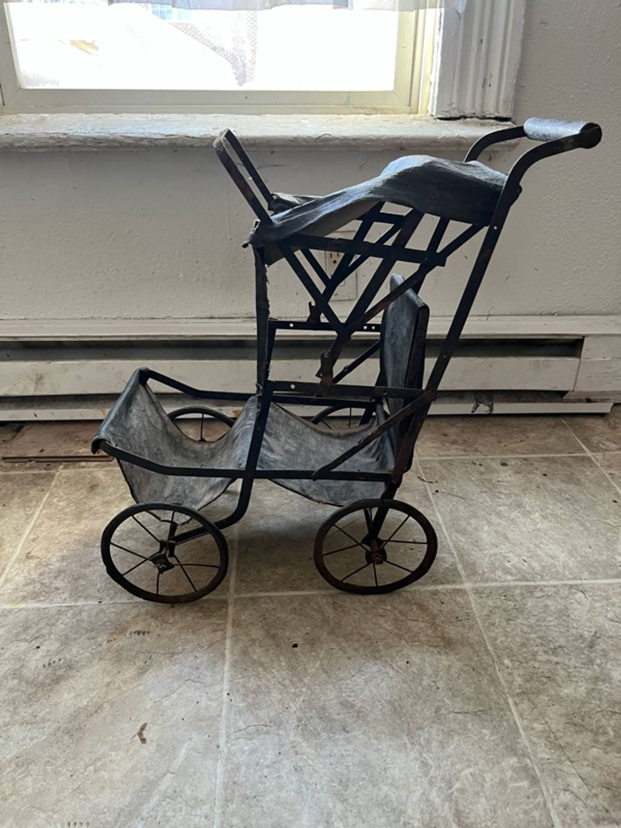 Antique Folding Doll Buggy Vintage Baby Carriage