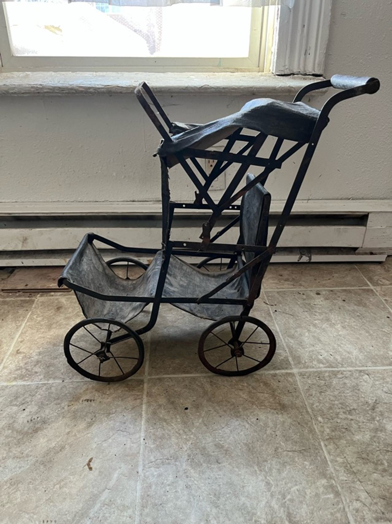 Antique Folding Doll Buggy Vintage Baby Carriage