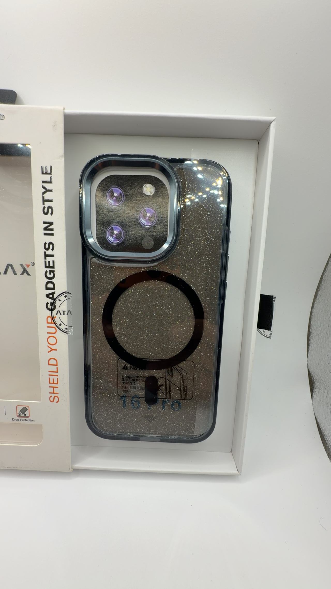 iPhone 16 Pro Clear Glitter Black MagSafe Case