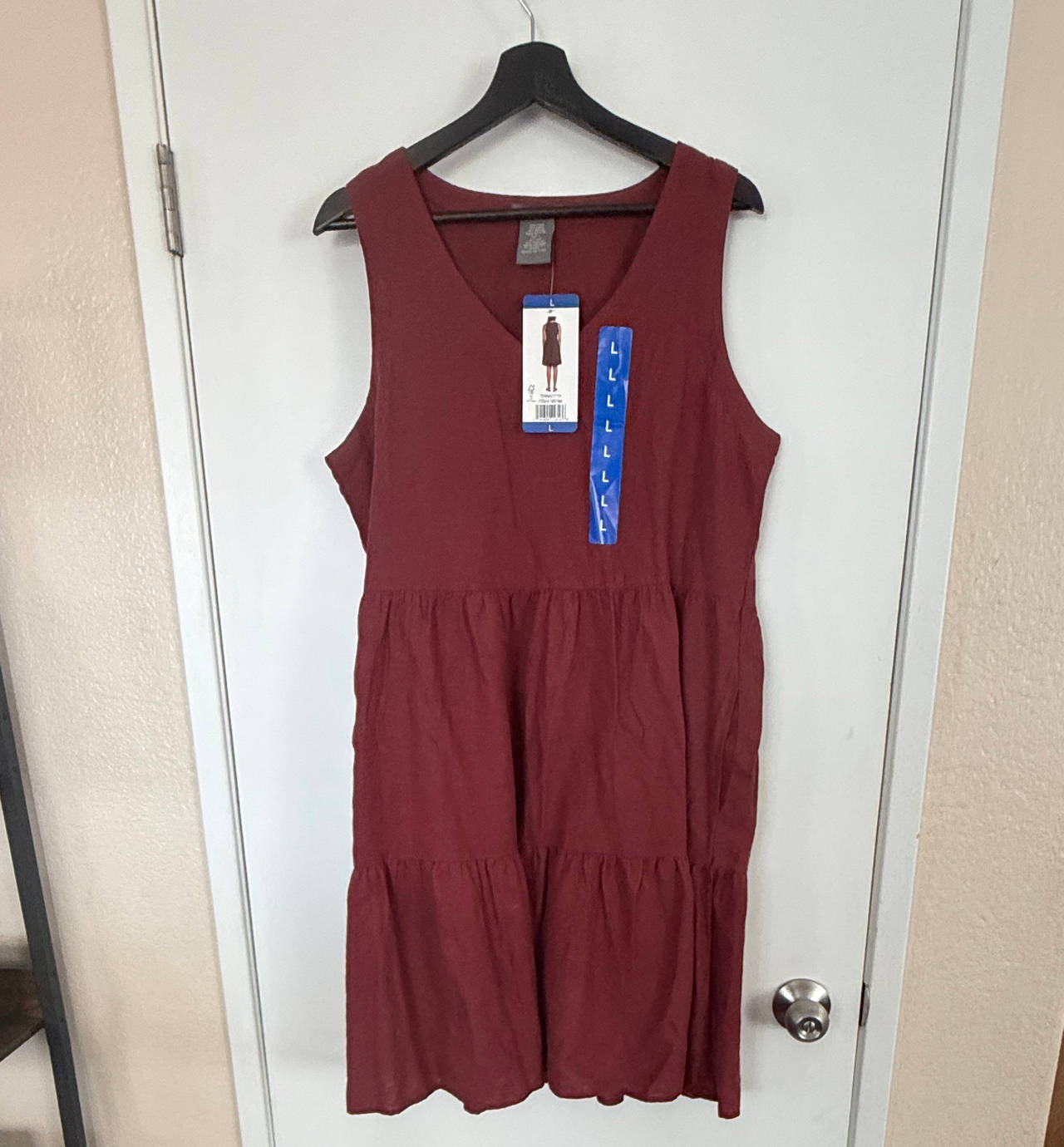 Matty M Burgundy Linen Blend Tiered Dress