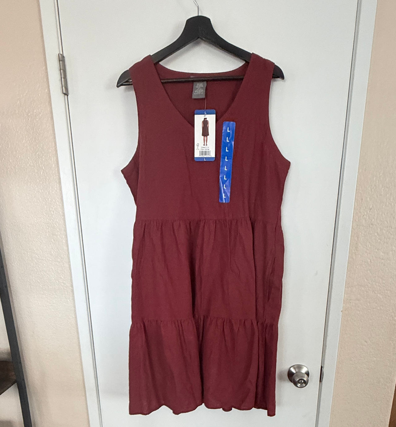 Matty M Burgundy Linen Blend Tiered Dress