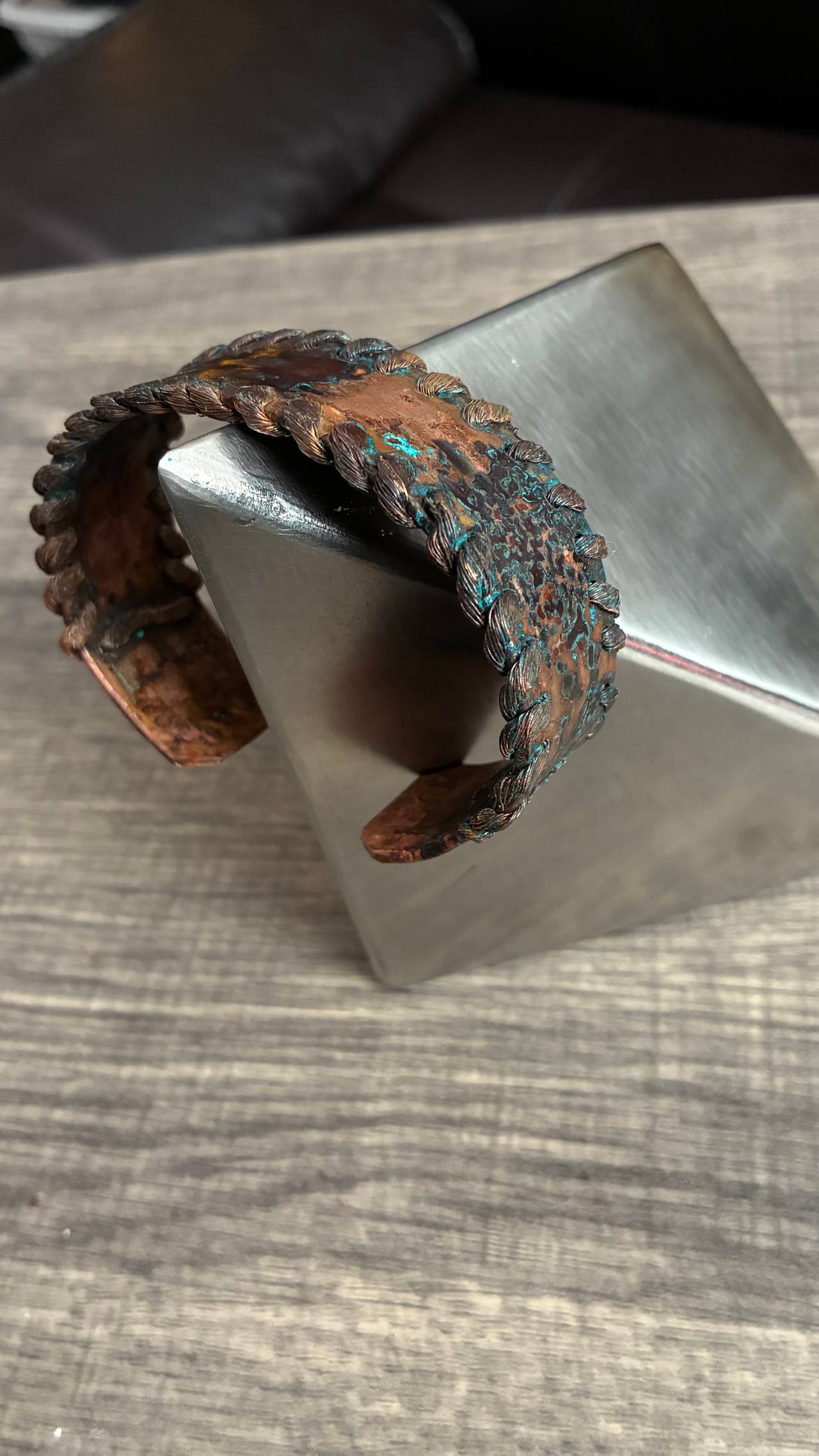 Vintage Copper Cuff Bracelet with Braided Edge