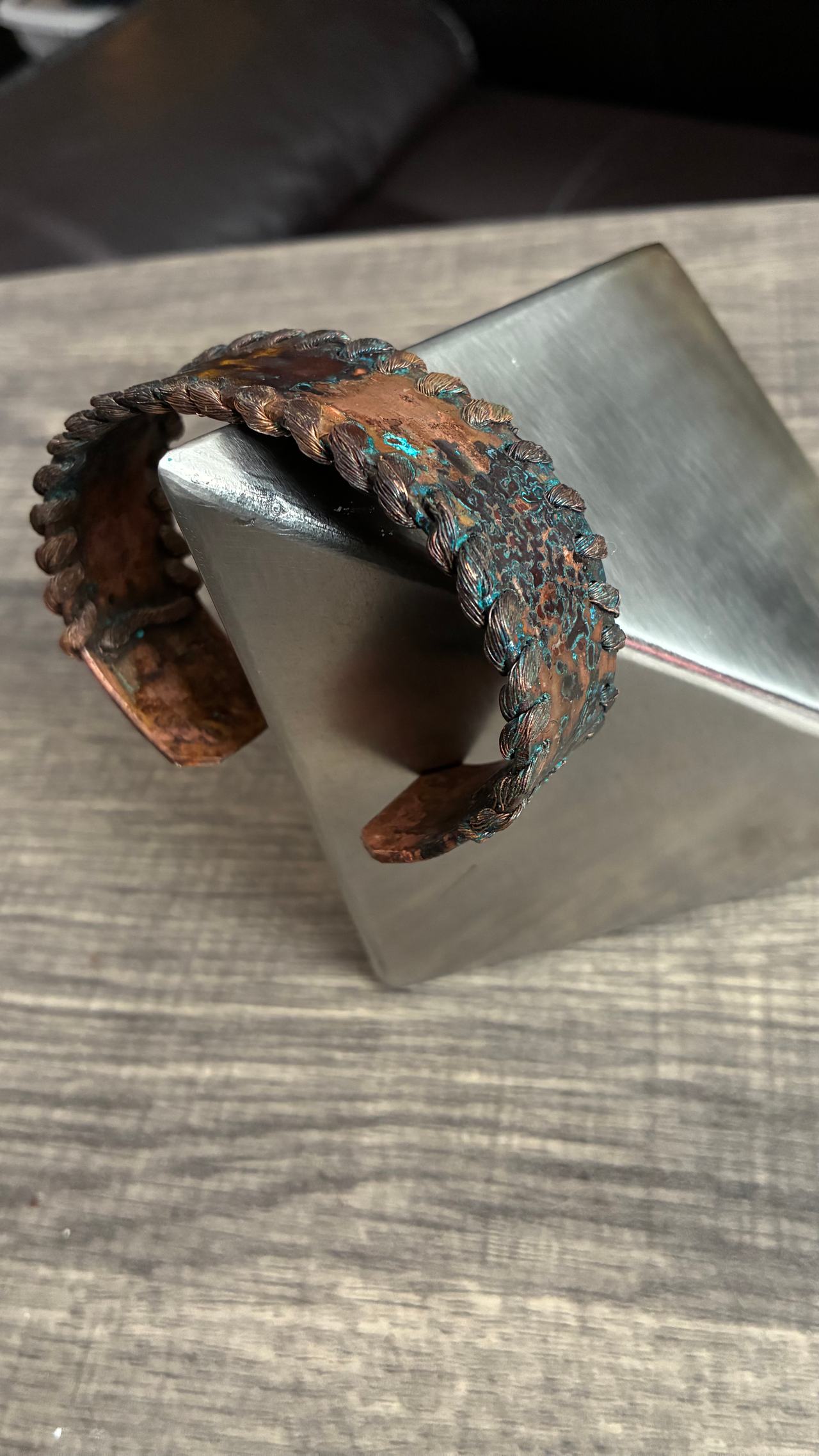 Vintage Copper Cuff Bracelet with Braided Edge