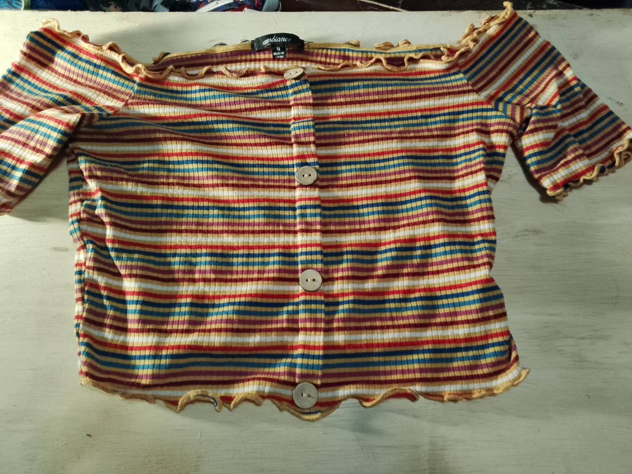 Ambiance Striped Button Front Crop Top