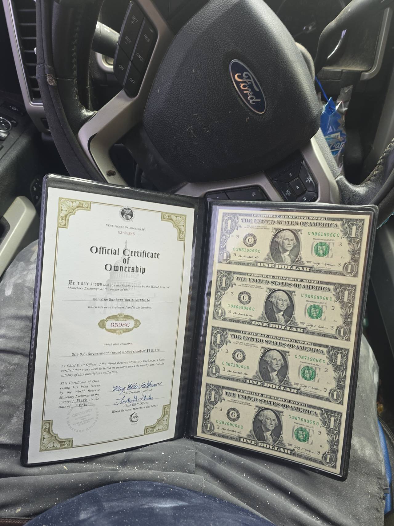 World Reserve Monetary Exchange Genuine Bankers Vault Portfolio Uncut $1 Bills