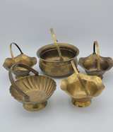 Vintage Brass Miniature Basket and Cauldron Set - Image 2