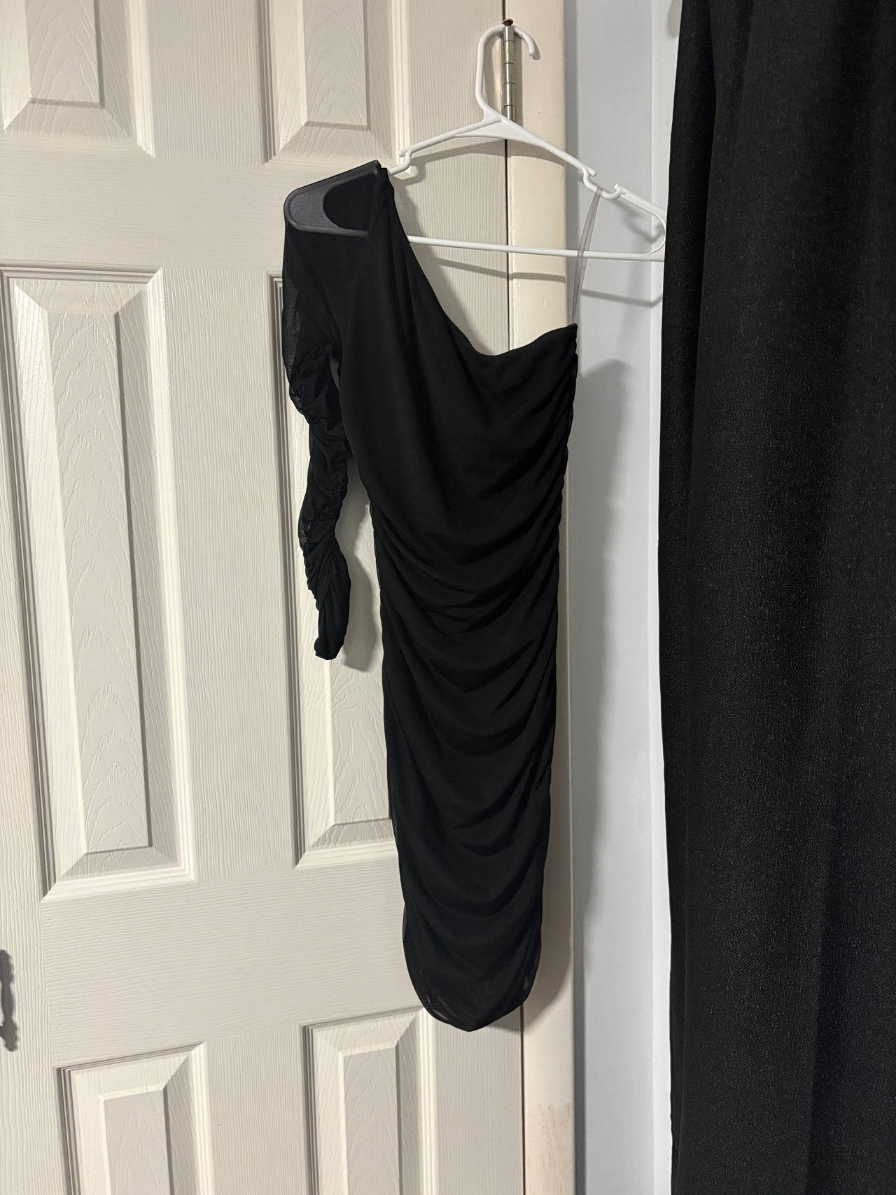 One Shoulder Ruched Mesh Mini Dress