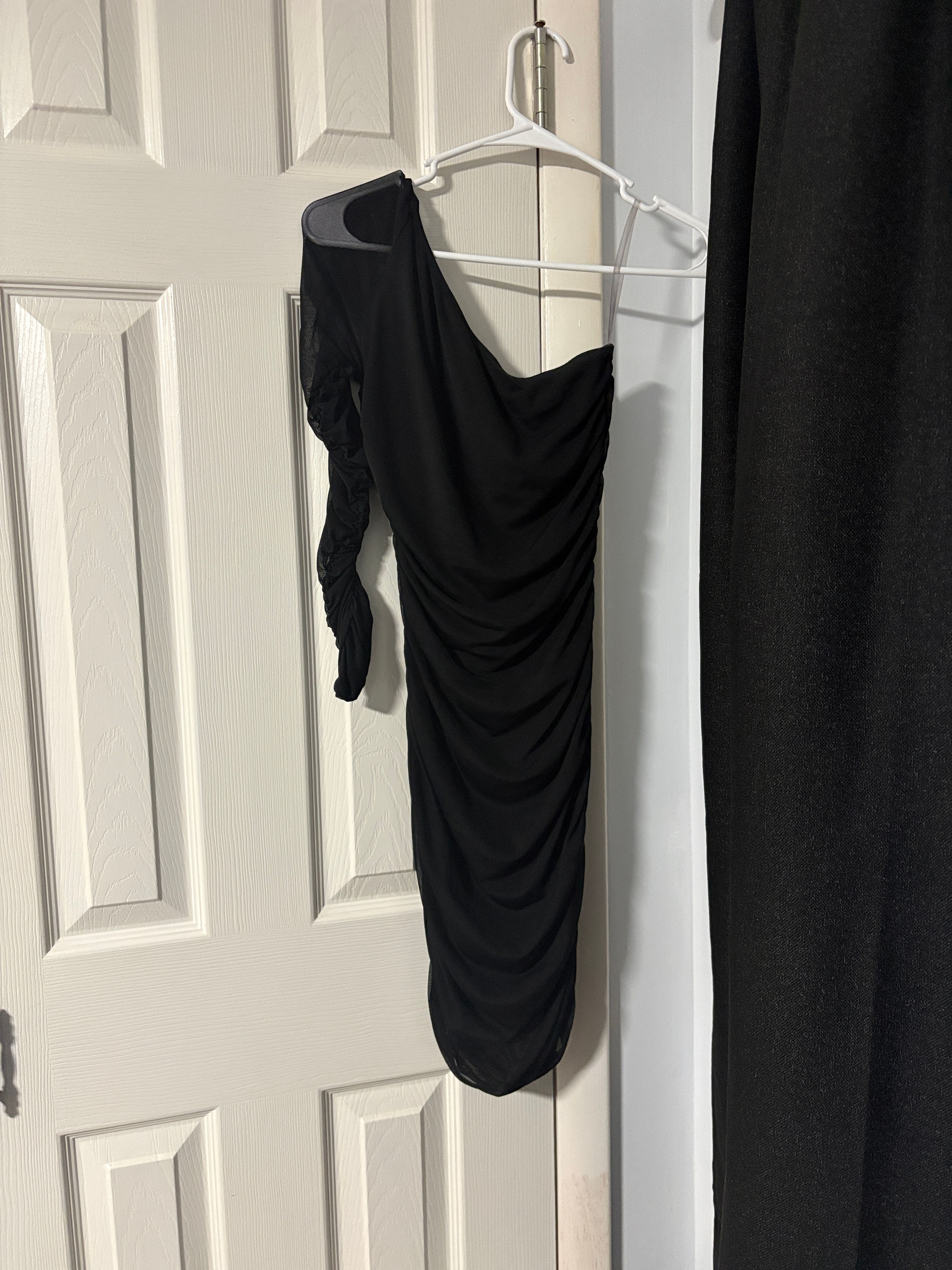 One Shoulder Ruched Mesh Mini Dress