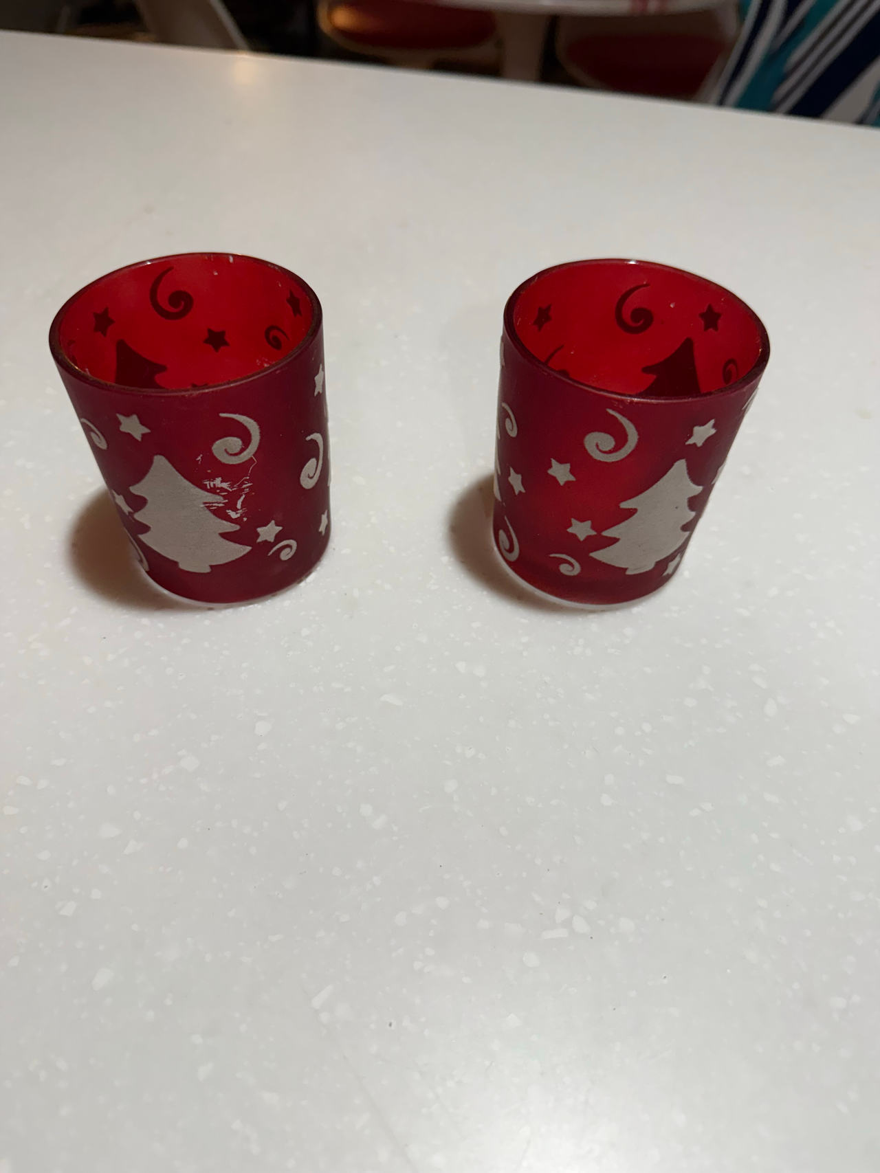Red Glass Christmas Tree Votive Candle Holders