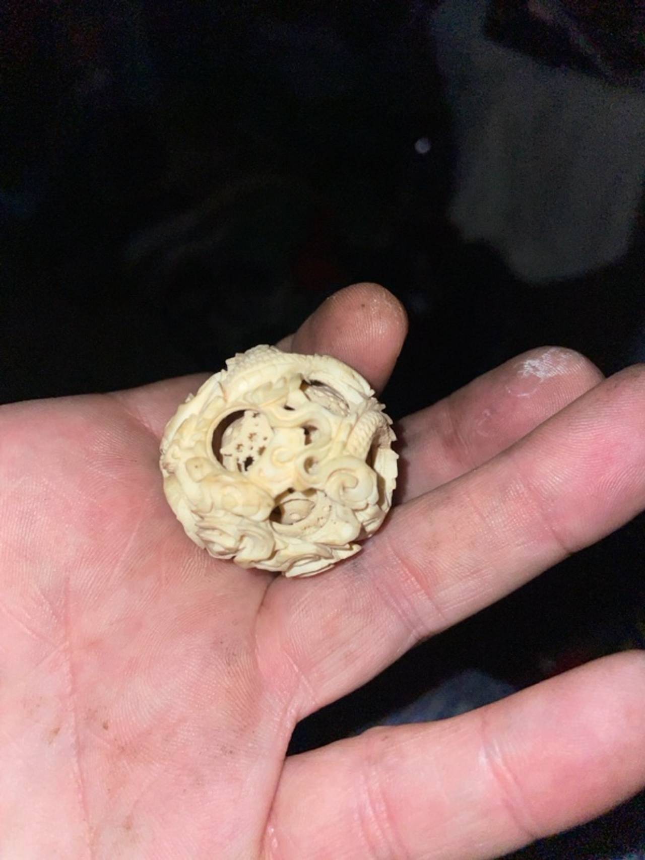 Chinese Carved Ivory Puzzle Ball with Stand