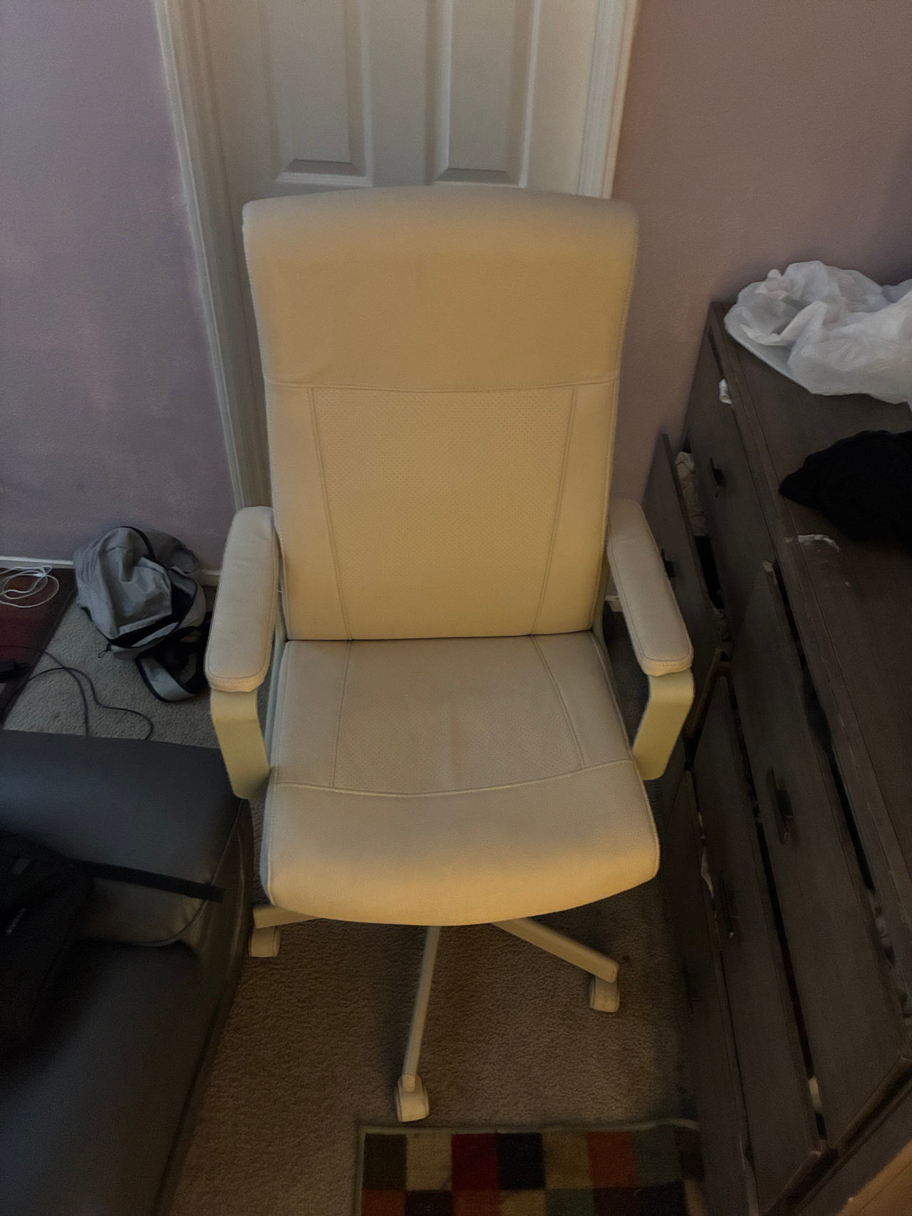 White Faux Leather Office Chair