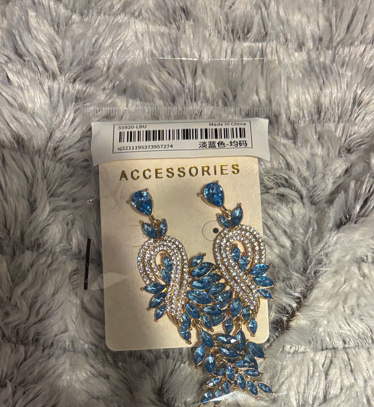 Blue Rhinestone Chandelier Drop Earrings