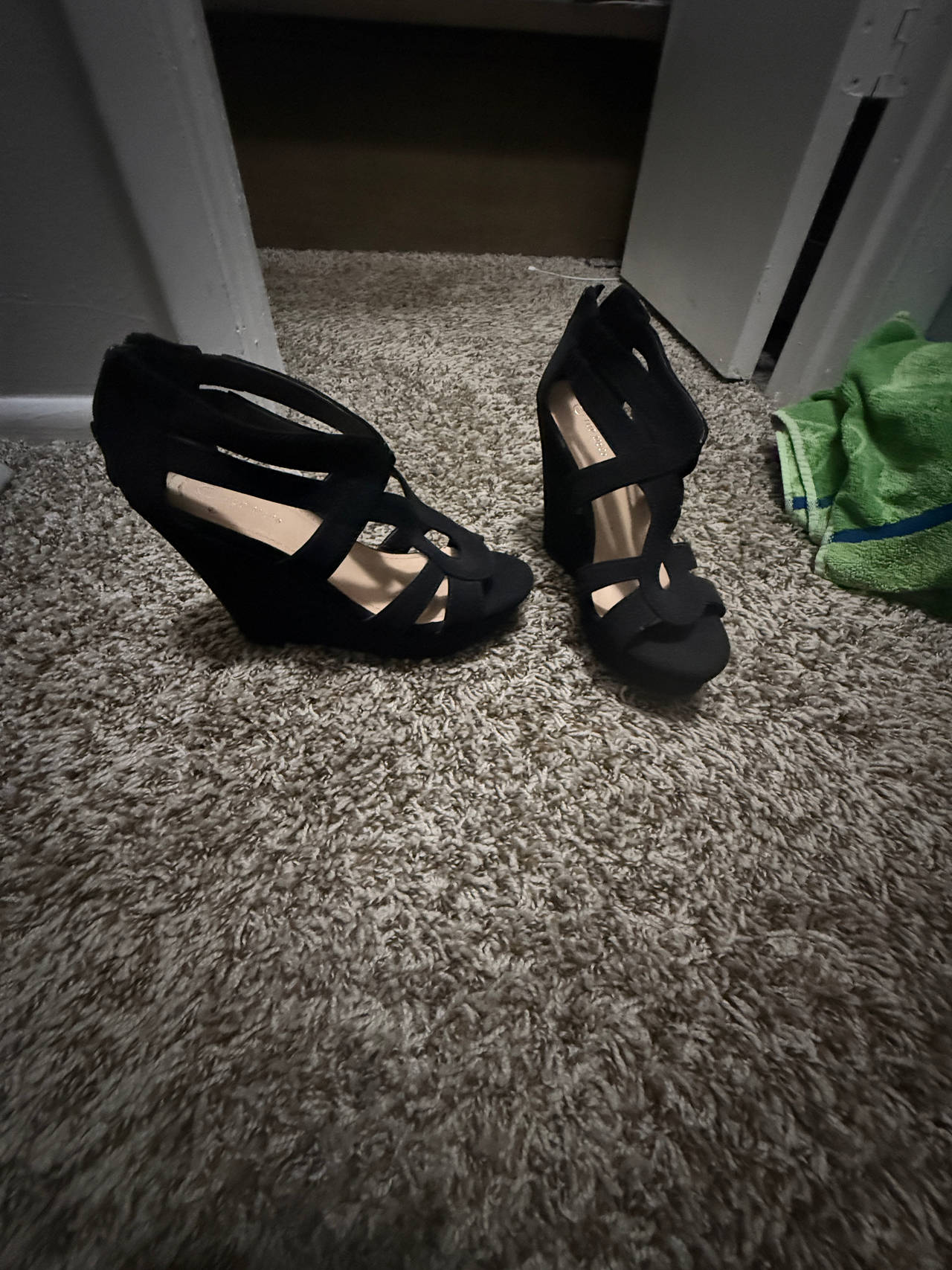Black Strappy Wedge Sandals
