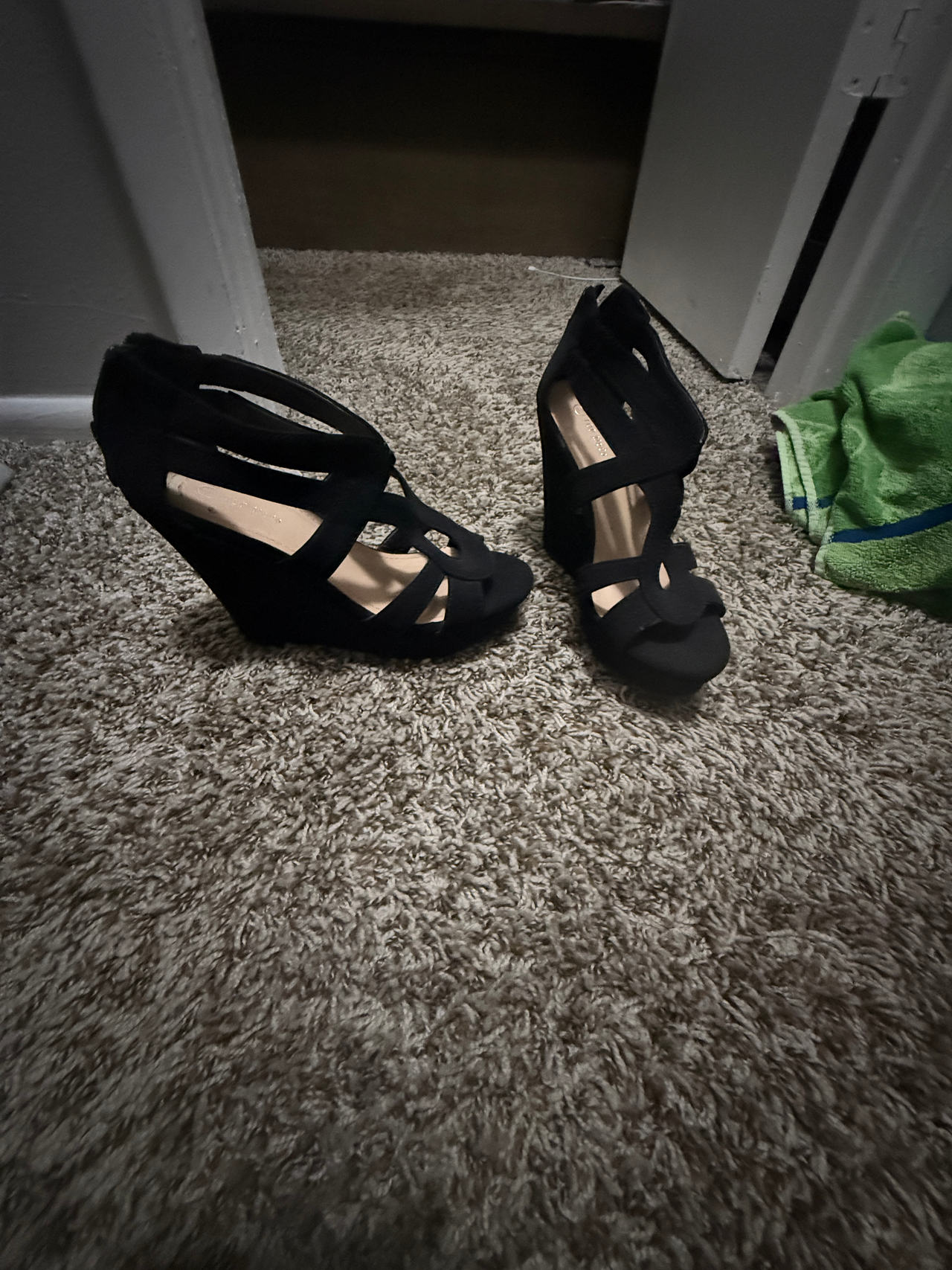 Black Strappy Wedge Sandals