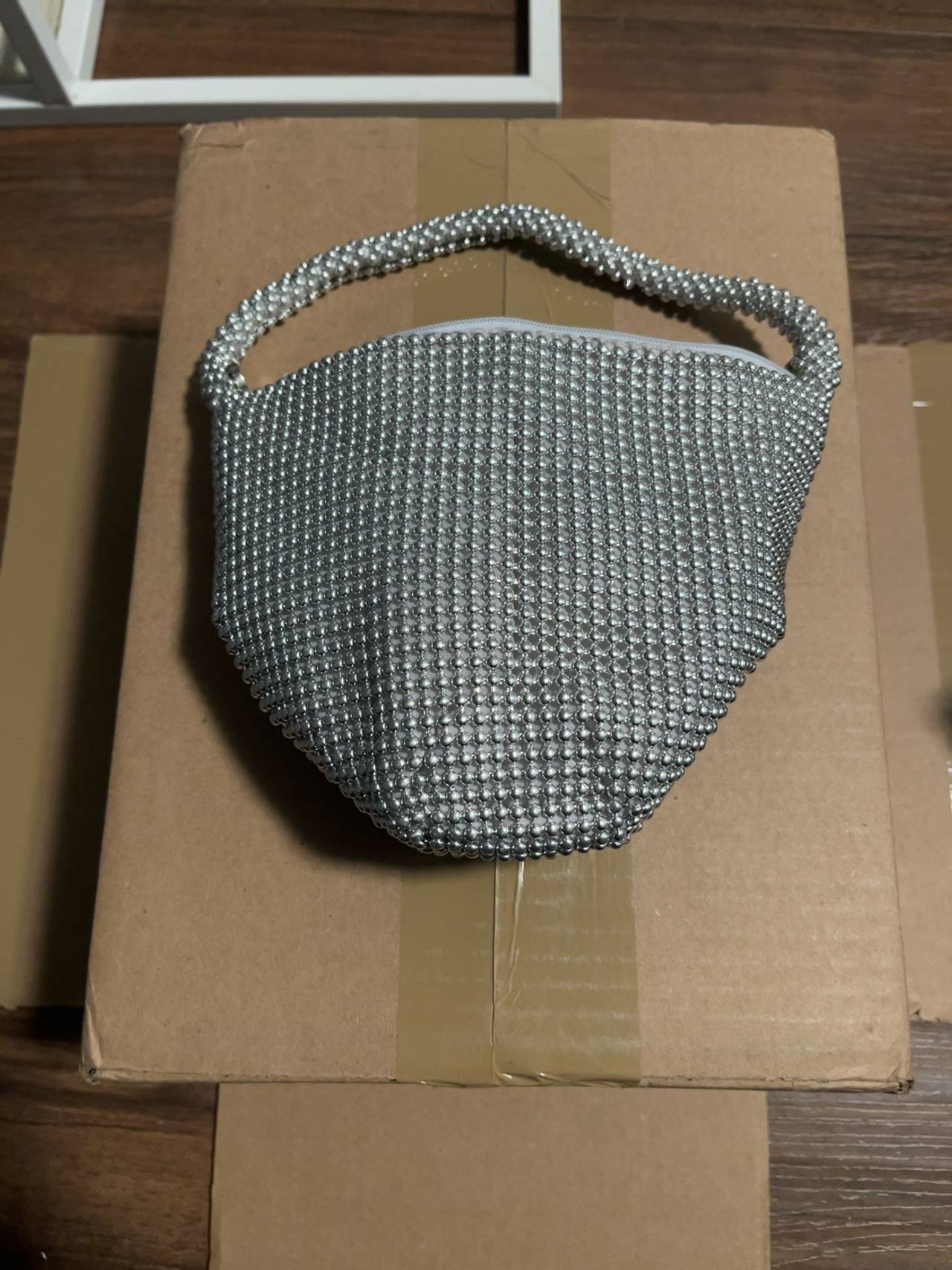 Silver Beaded Evening Clutch Bag