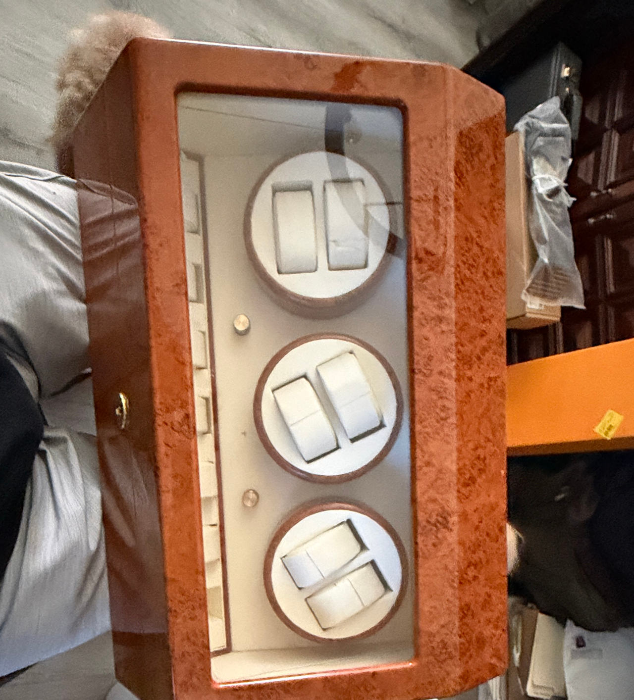 6+7 Automatic Watch Winder Box in Burl Wood