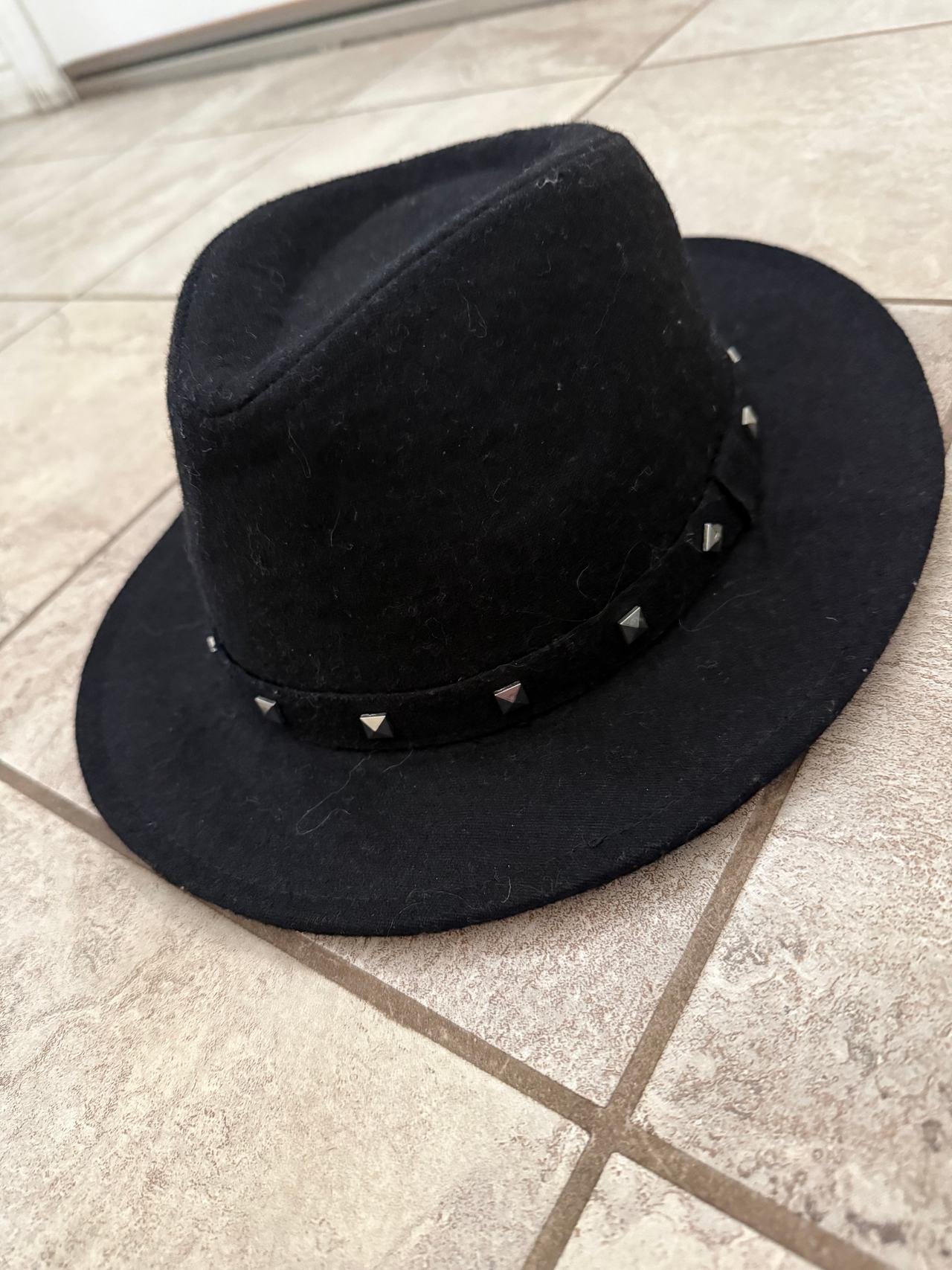 Nicole Marciano Hat Floppy Black Wool Blend With Studded Band one size