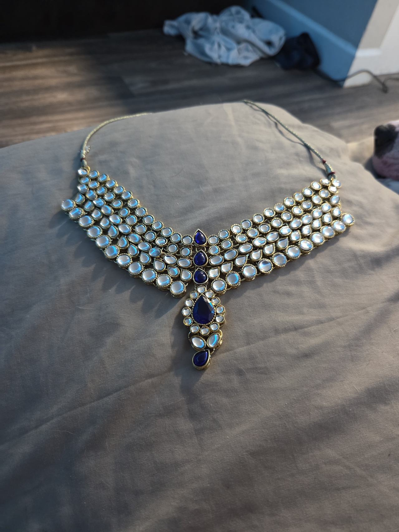 Kundan Choker Necklace with Blue Accents