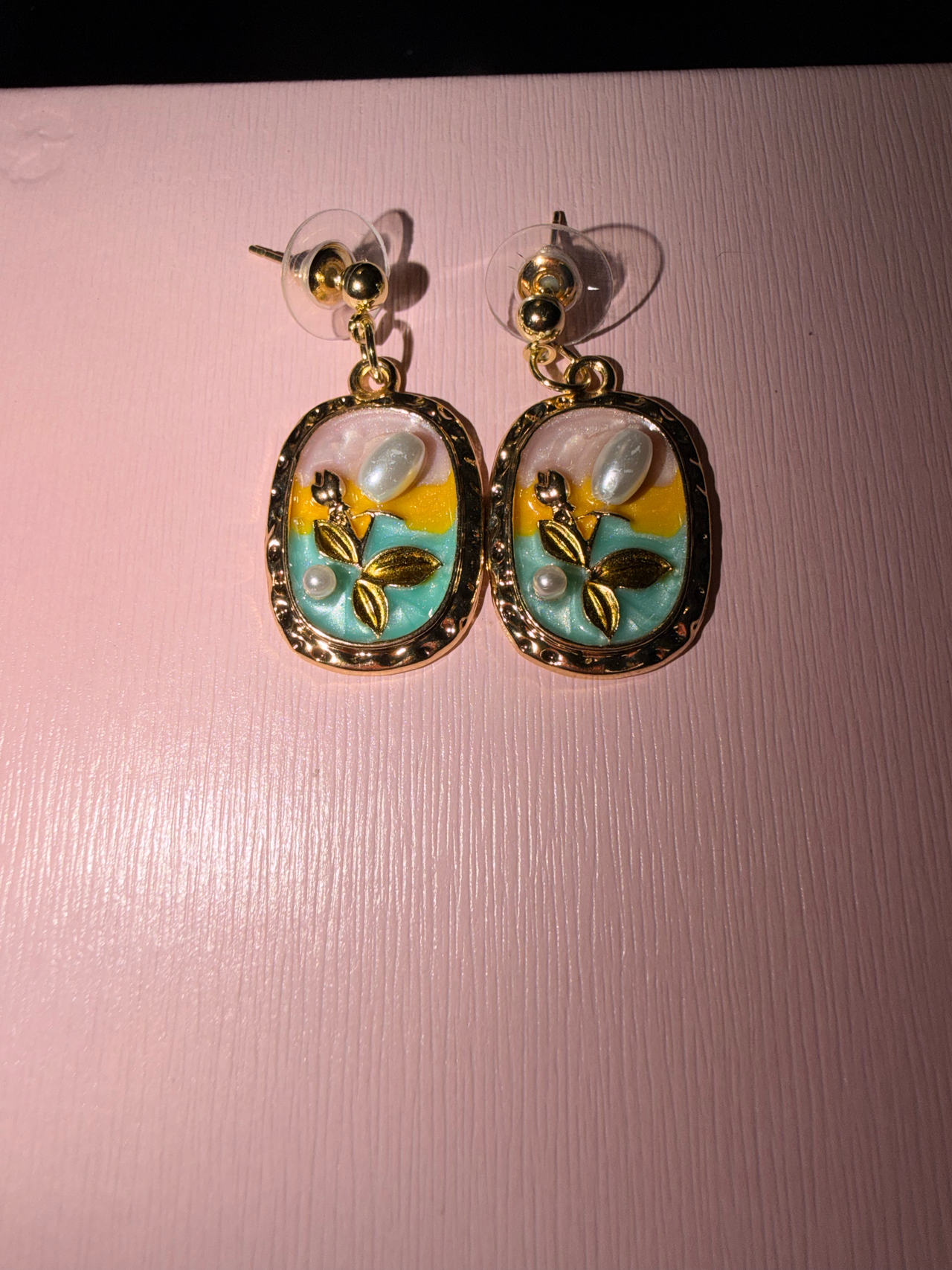 Vintage Style Enamel Floral Pearl Earrings