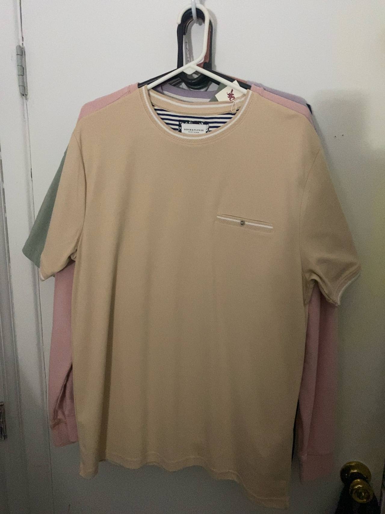 Denim & Flower Tipped Crewneck T-Shirt