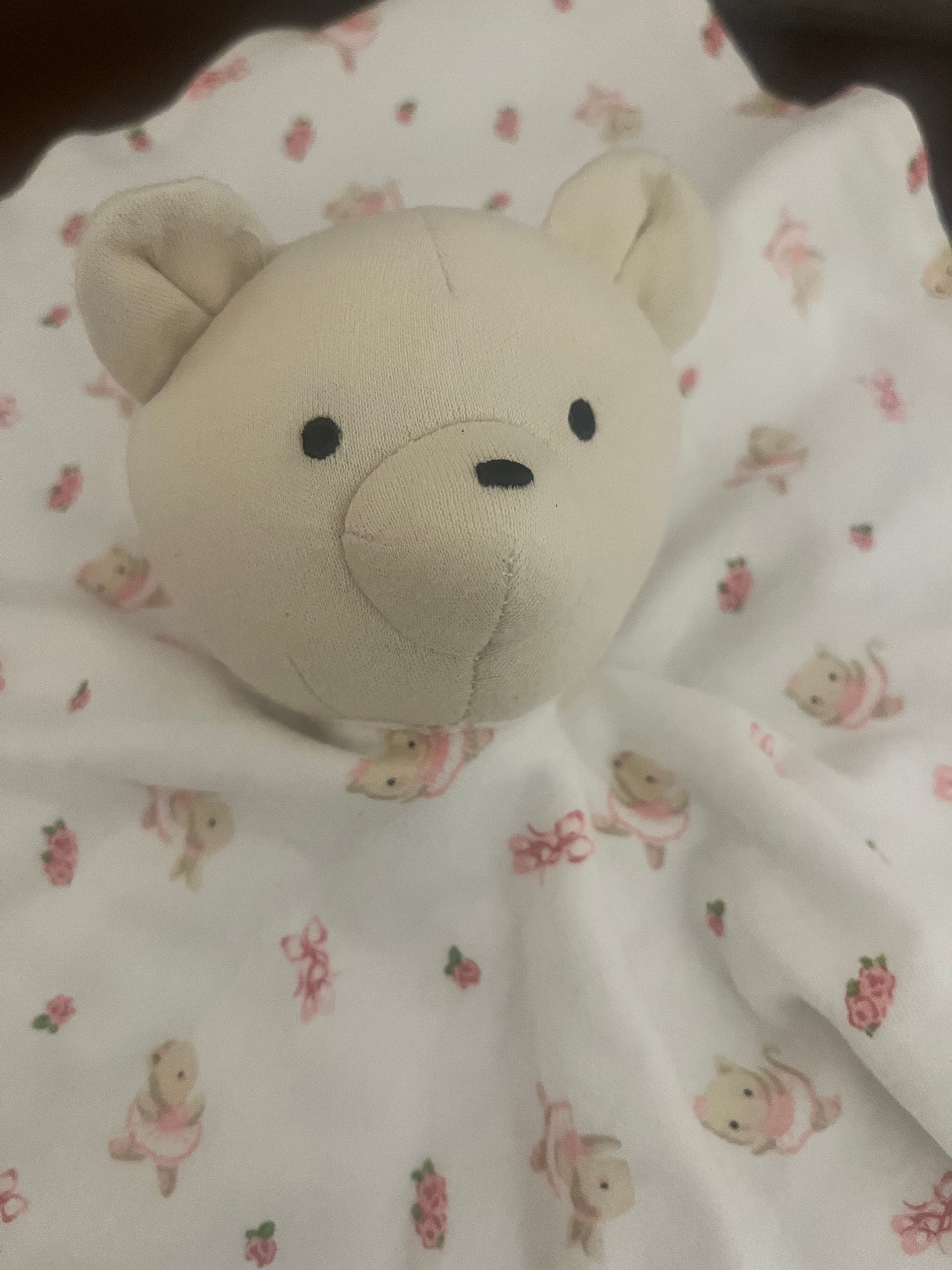 Starting Out Security Blanket Bear lovey White with Flowers - Image 3