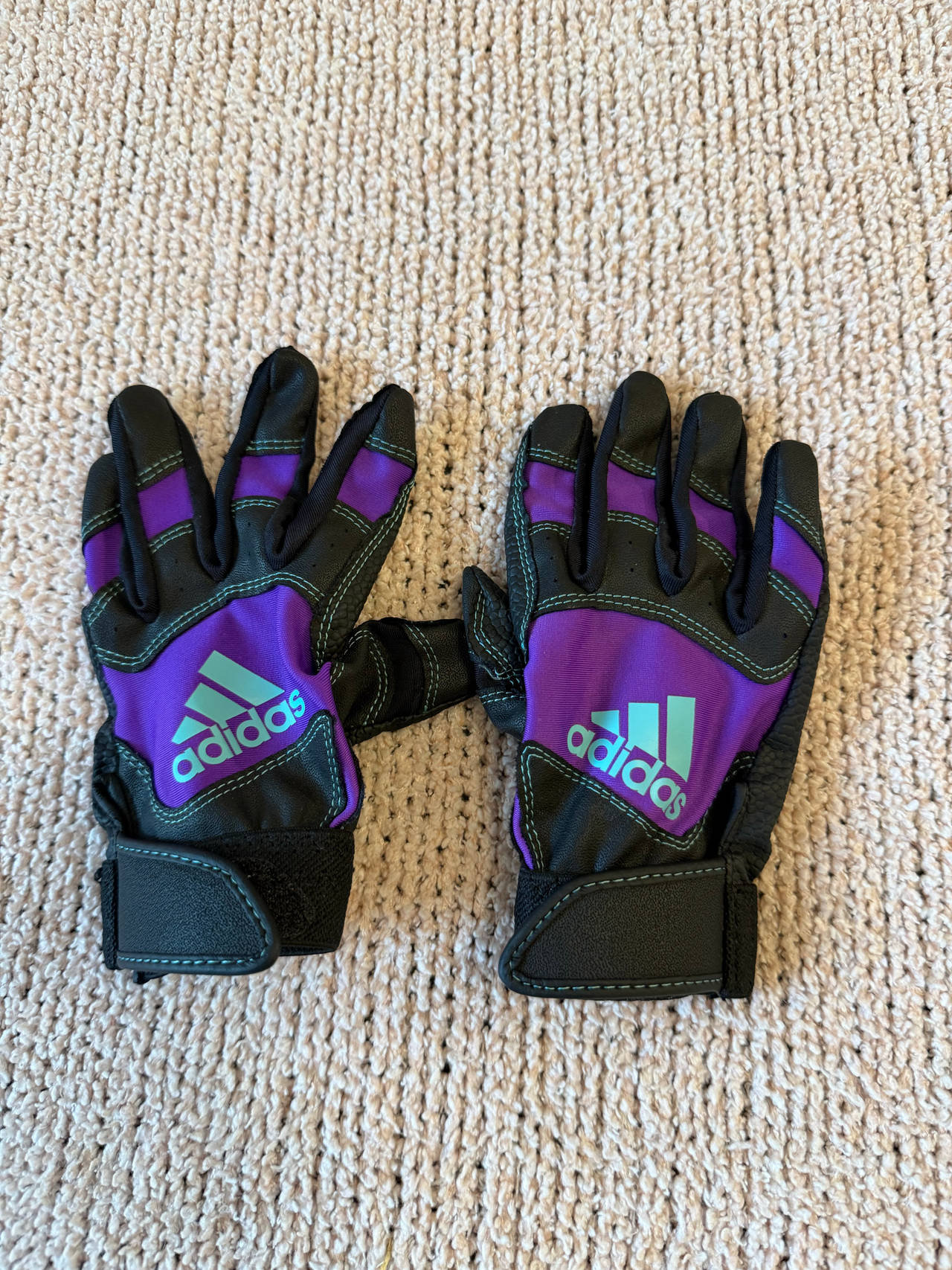 adidas Youth Batting Gloves Purple/Black/Teal