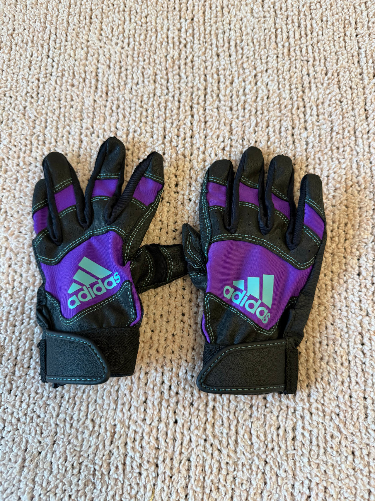 adidas Youth Batting Gloves Purple/Black/Teal
