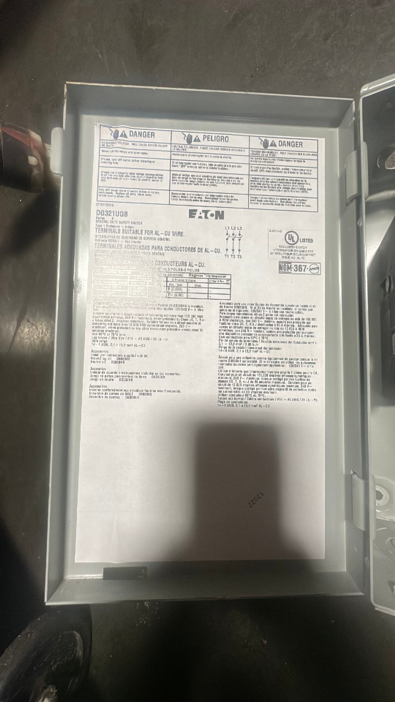 Eaton 30 Amp General Duty Safety Switch