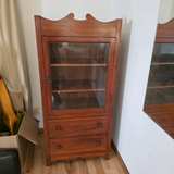 Antique Wood Display Cabinet with Glass Door and Drawers - Image 2
