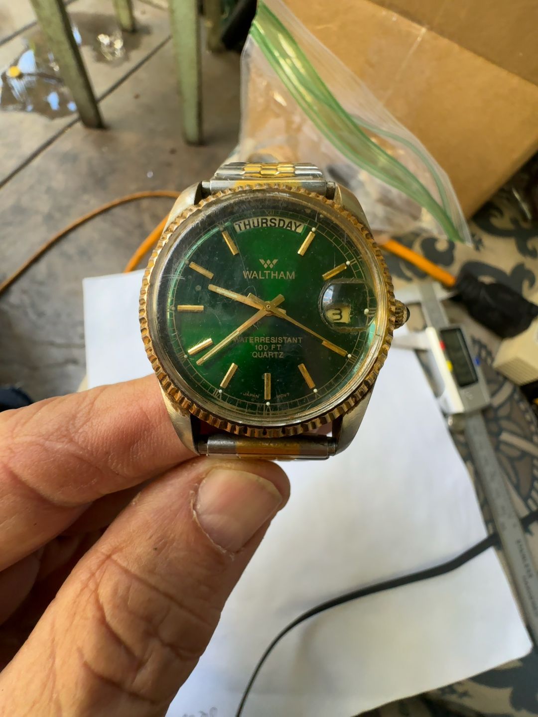 Waltham Presidential Day-Date Two-Tone Quartz Watch with Green Dial