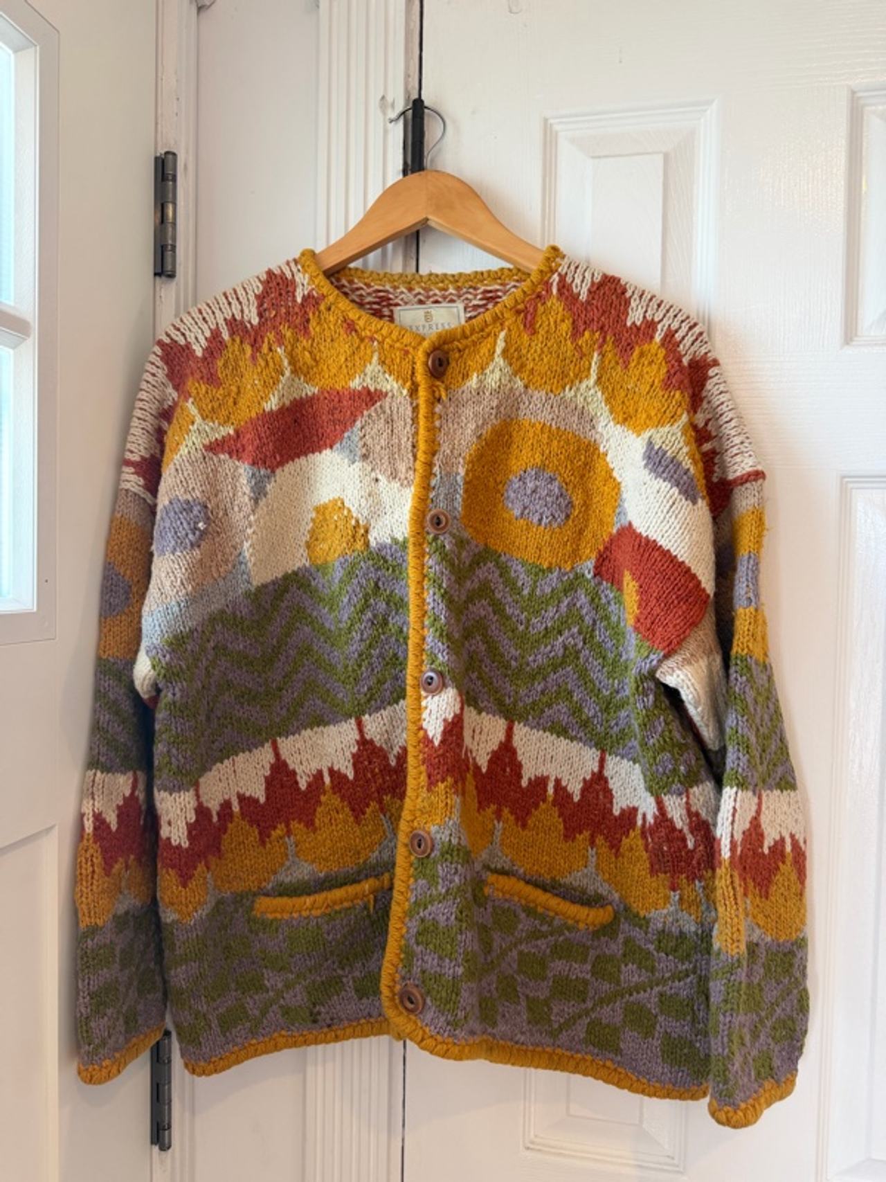 Express Tricot Vintage Hand Knit Cardigan Multi Earth Tones