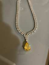 Diamond Necklace with Yellow Gemstone Pendant - Image 2