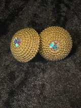 Vintage Avon gold-tone beaded dome clip-on earrings w/ AB rhinestones - Image 1