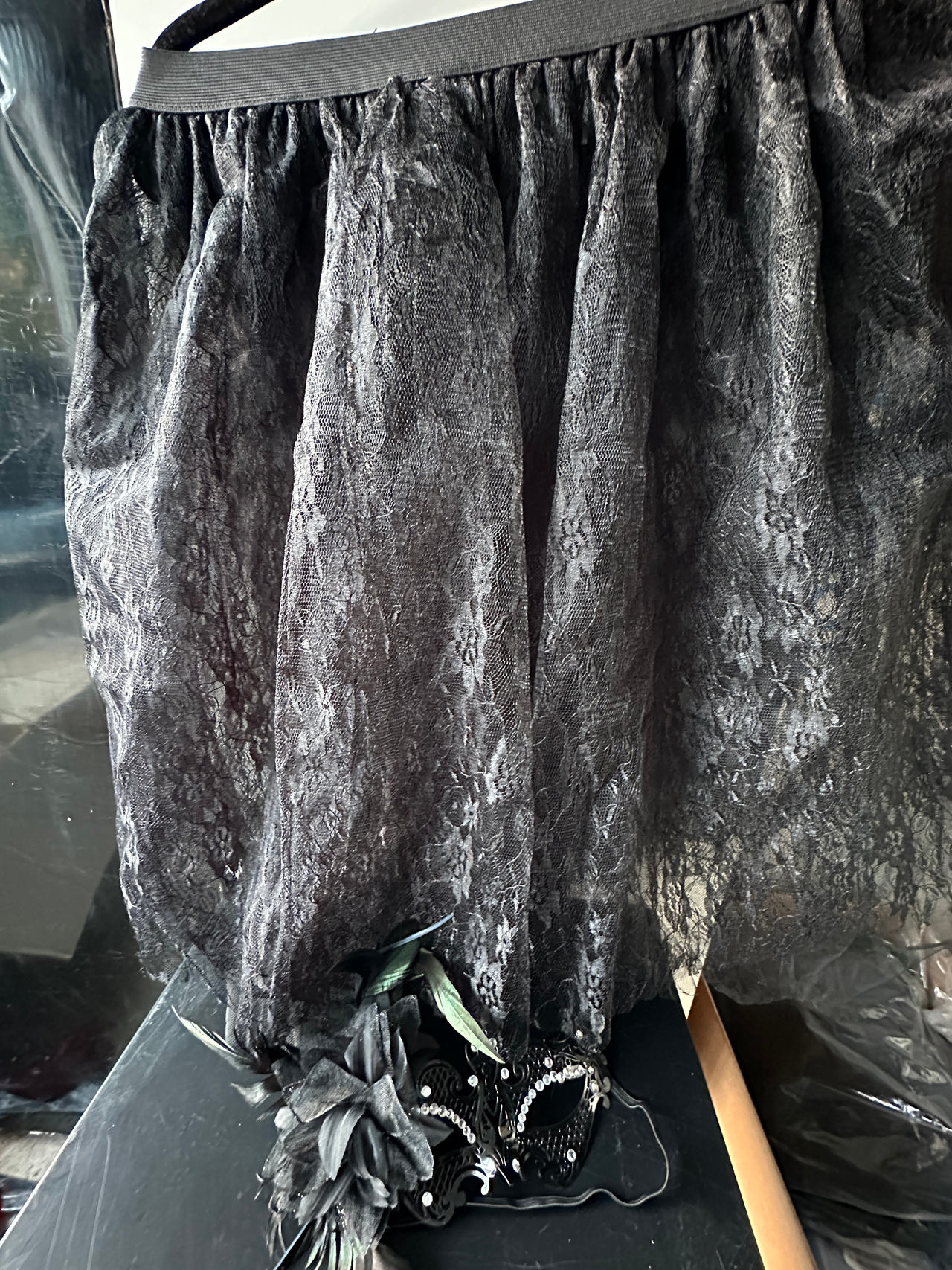 Black Lace Skirt and Masquerade Mask Set - Halloween