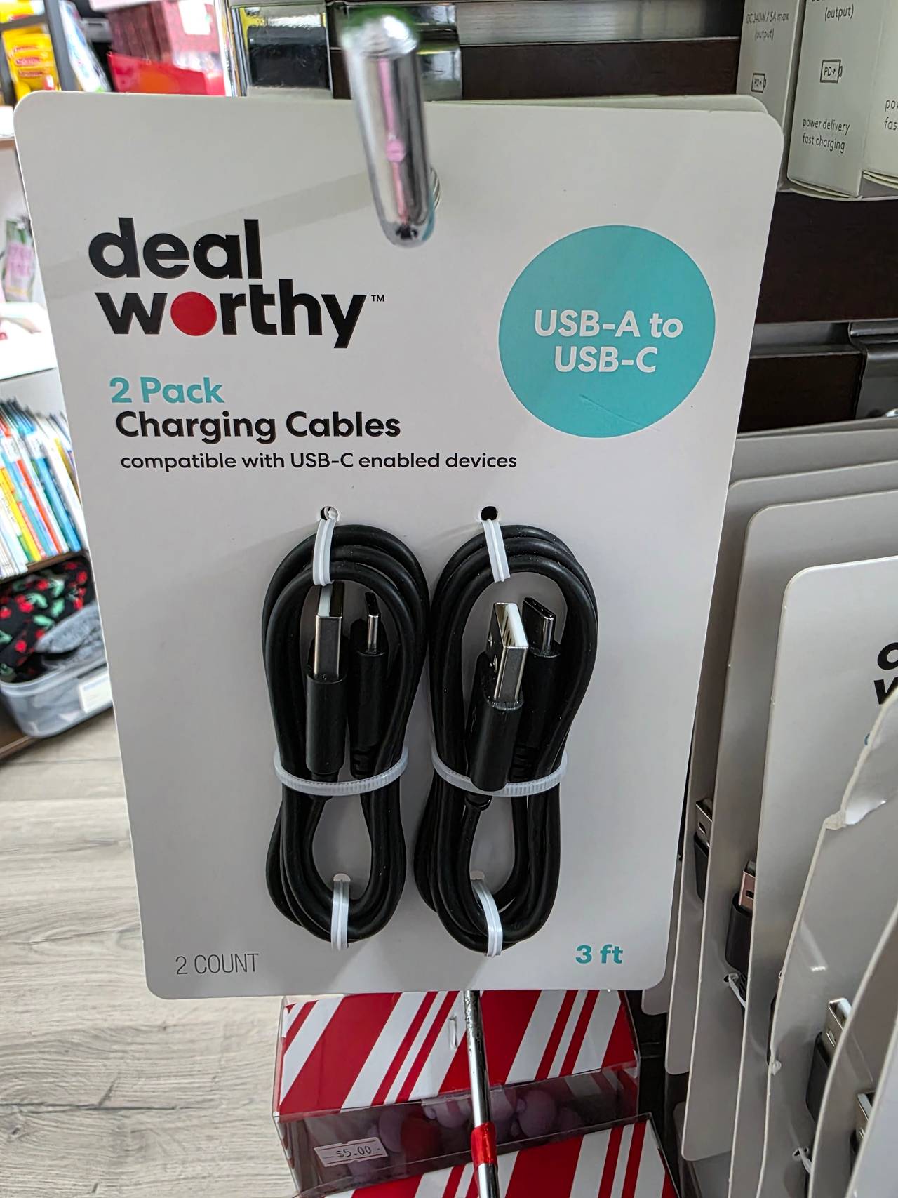 dealworthy 2 Pack USB-A to USB-C Charging Cables - 3ft