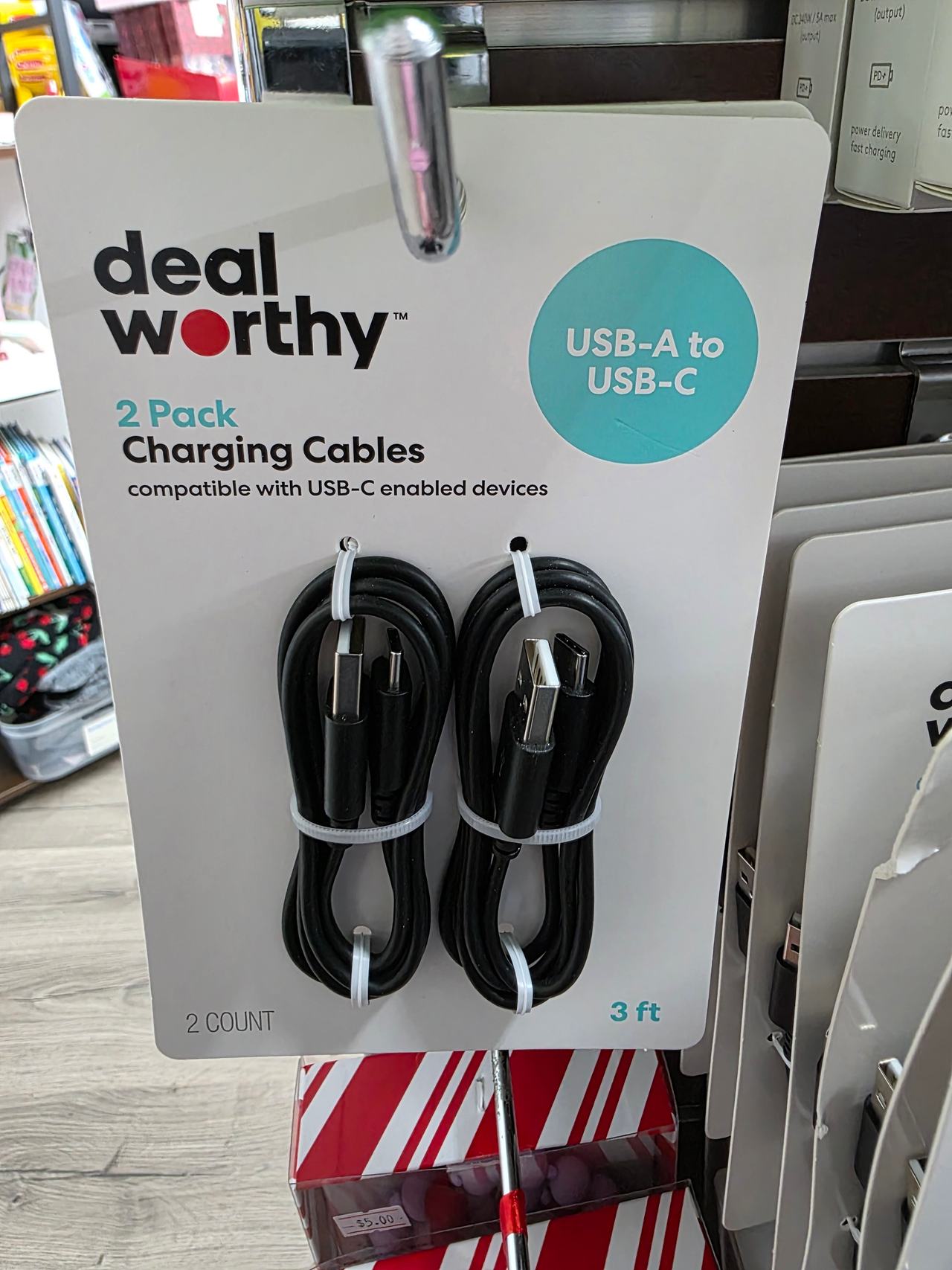 dealworthy 2 Pack USB-A to USB-C Charging Cables - 3ft