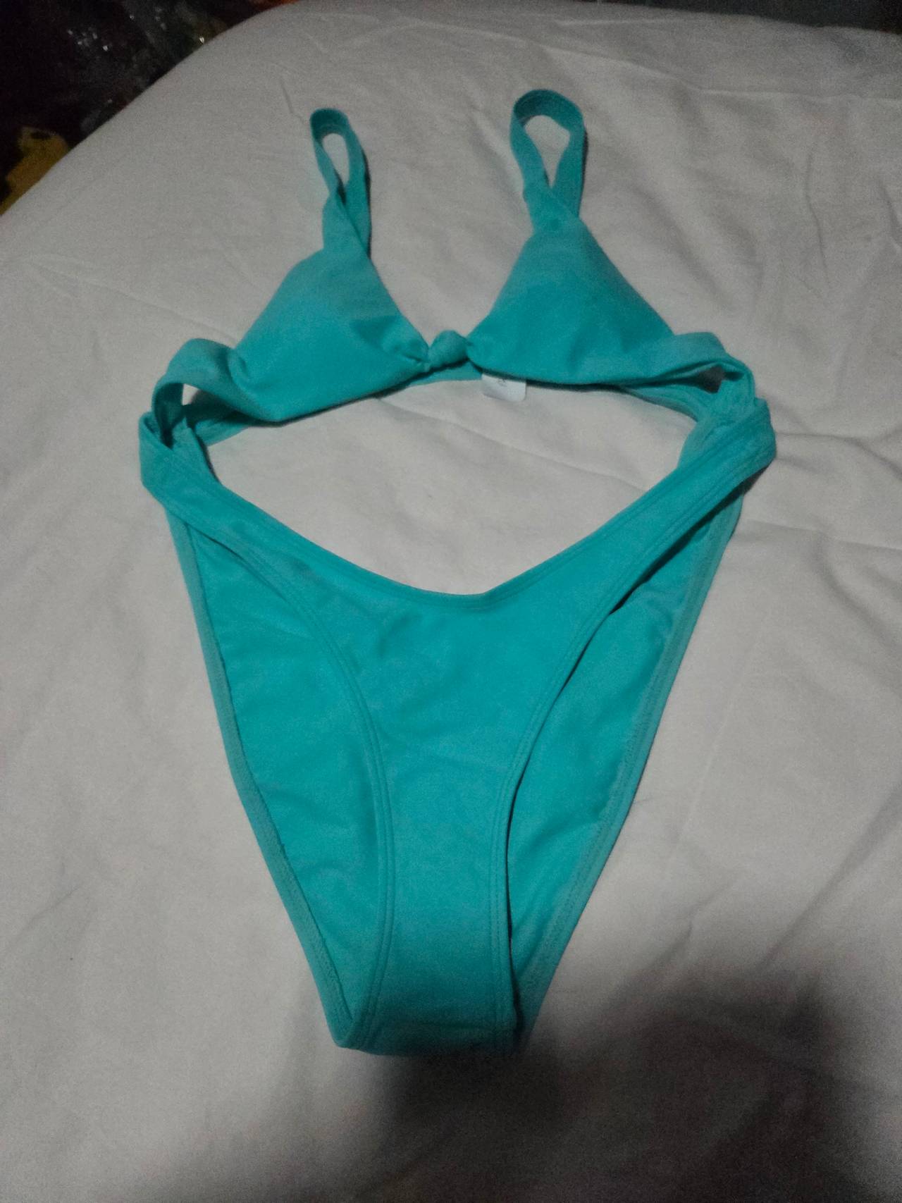 Teal High Cut Knot Front Bikini Set