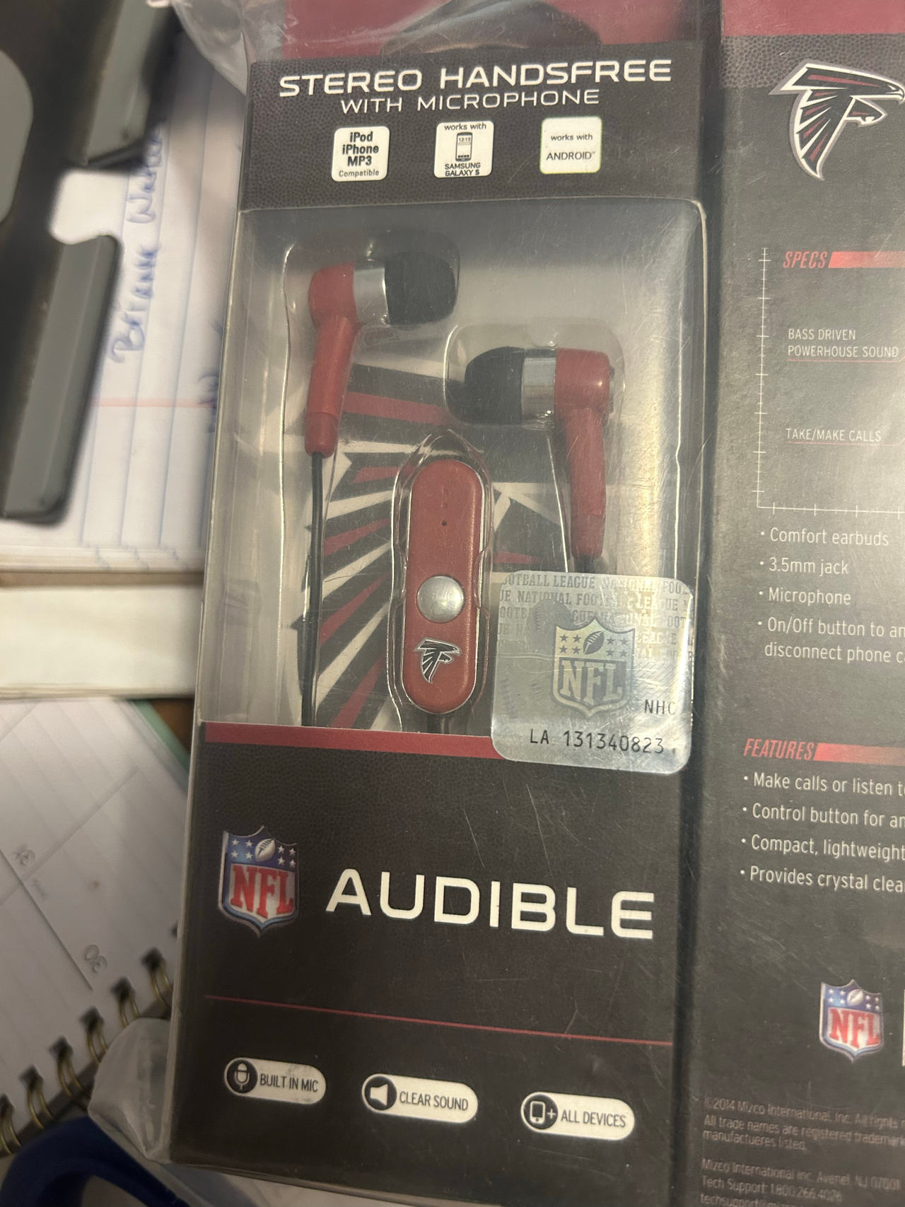 NFL Audible Atlanta Falcons Stereo Handsfree with Microphone