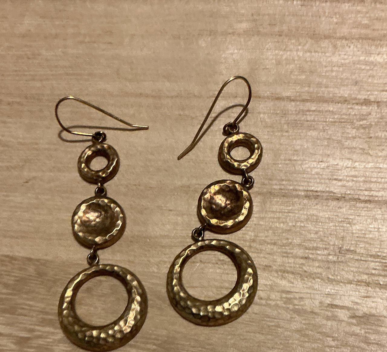 Hammered Triple Circle Drop Earrings