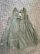 NWT Stitch+Feather chambray tie front Deep V-Neck Pleated Denim Romper: S - Image 1