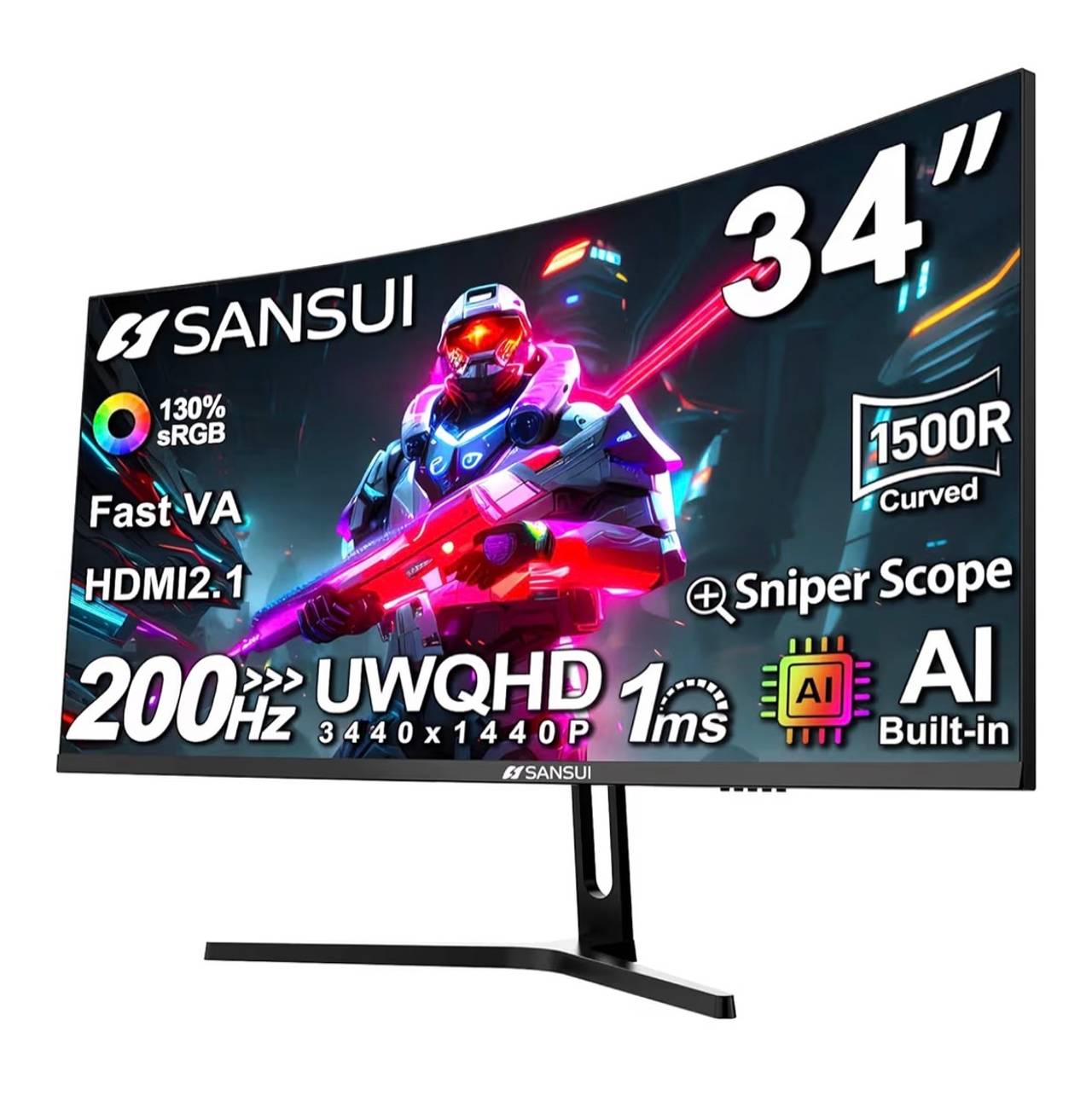 New in box Sansui 34-Inch Curved Ultrawide Gaming Monitor
