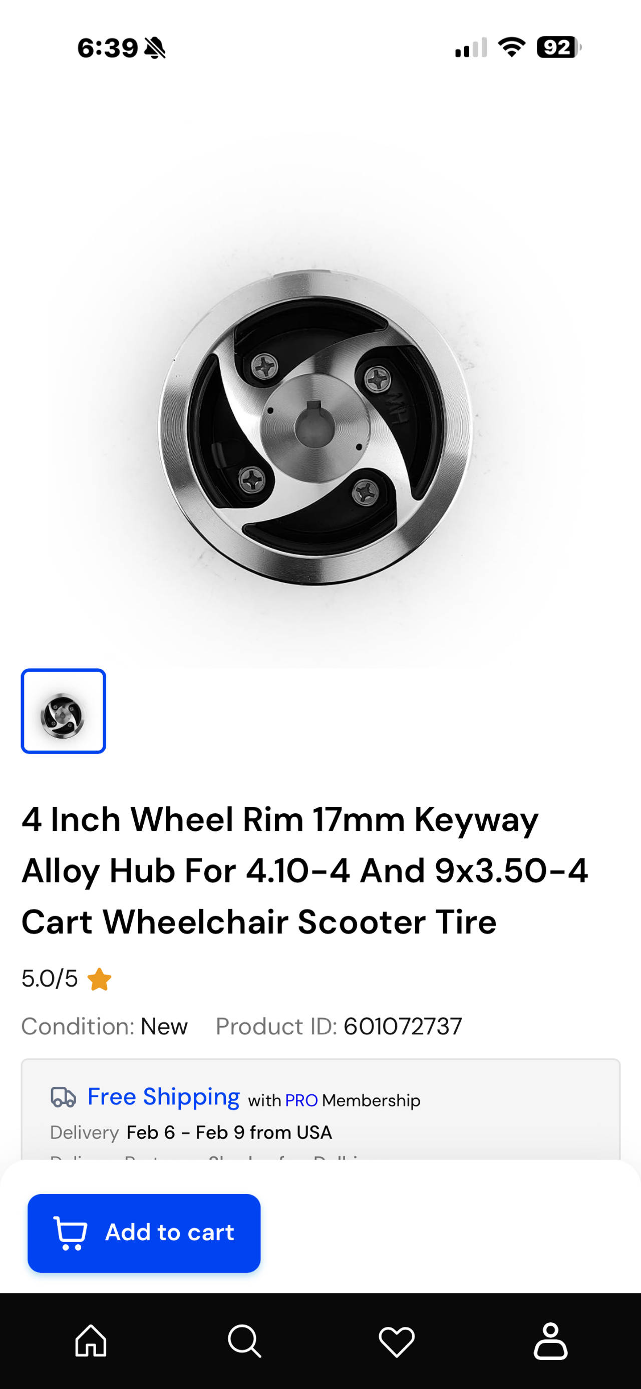 4 Inch Wheel Rim 17mm Keyway Alloy Hub