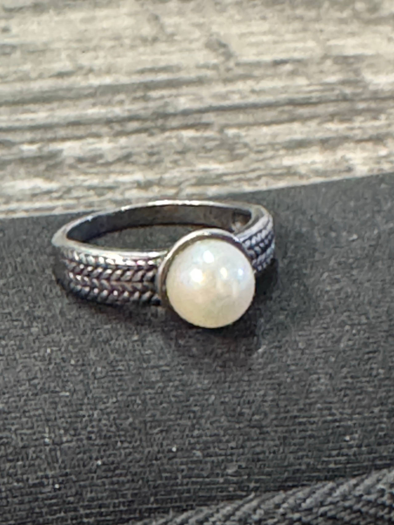 Sterling Silver Pearl Ring with Braided Band