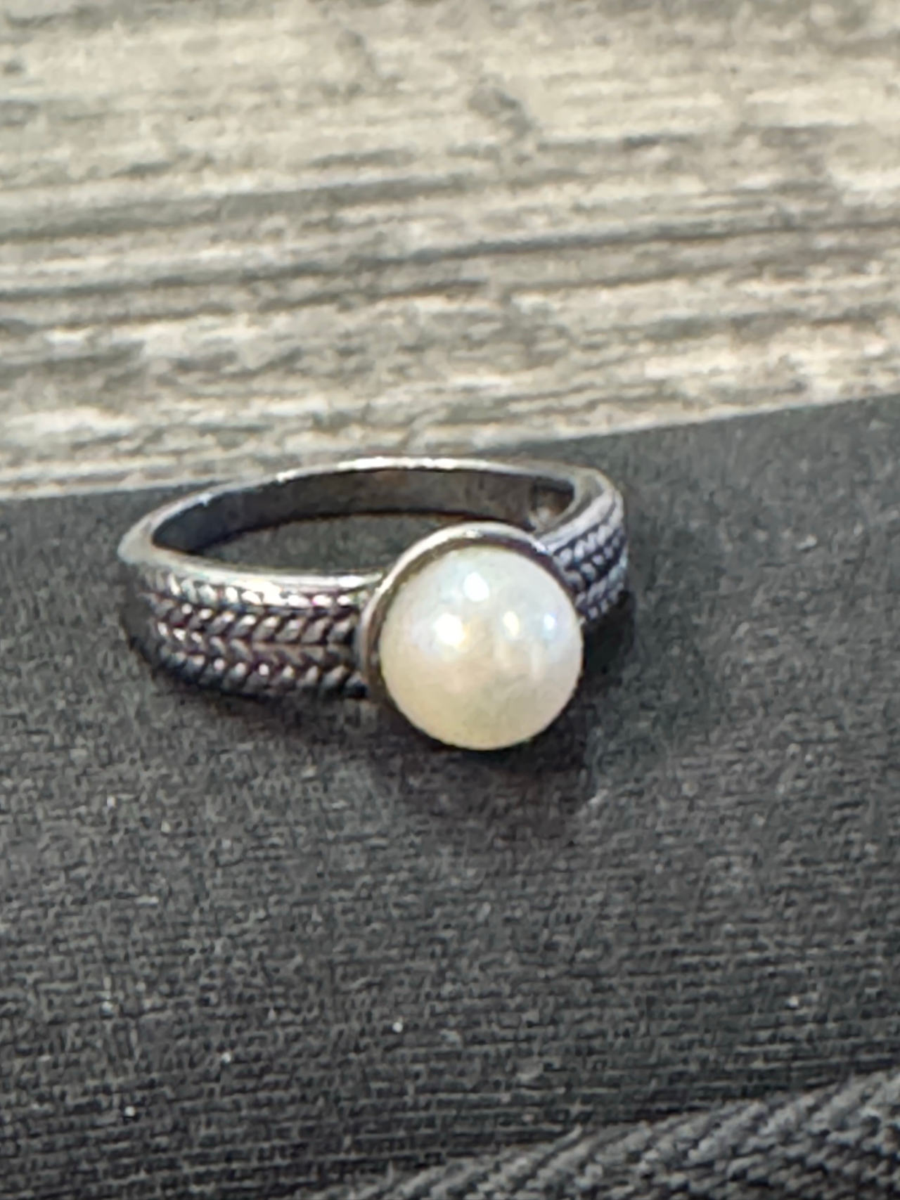 Sterling Silver Pearl Ring with Braided Band