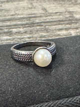 Sterling Silver Pearl Ring with Braided Band - Image 1