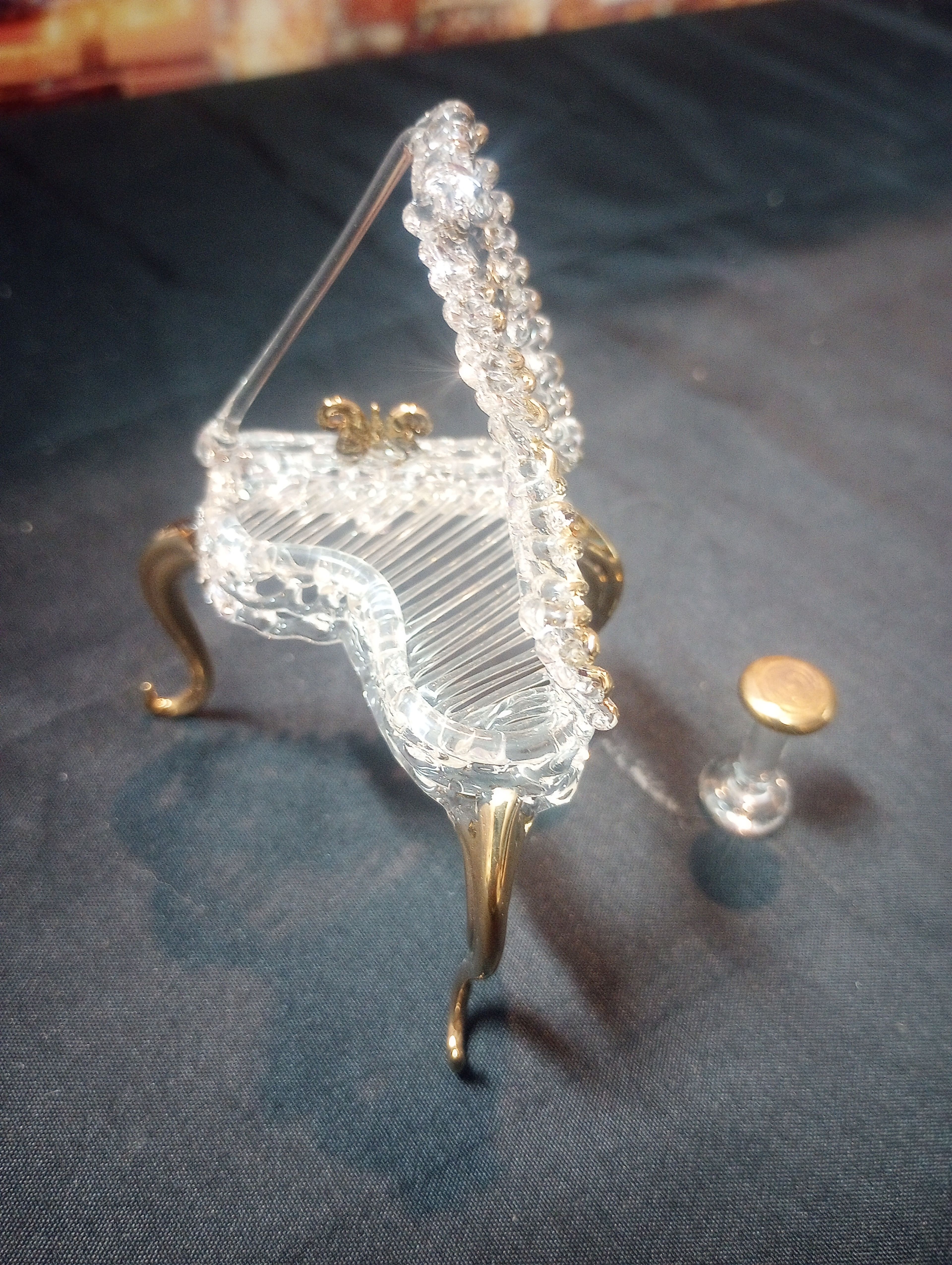 Spun Glass Grand Piano with Gold Accents and Stool